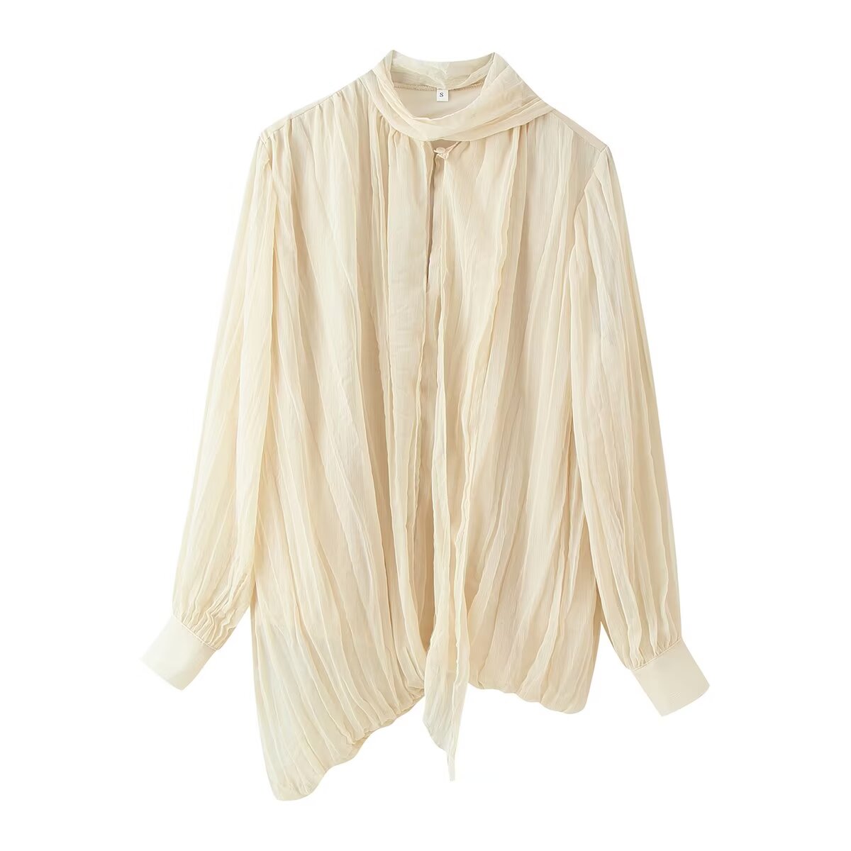 Spring Summer Pleated Asymmetric Blouse