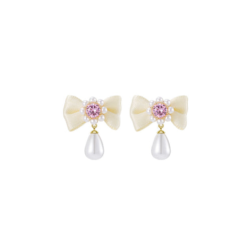 Embellished Bow Ivory Earrings-0