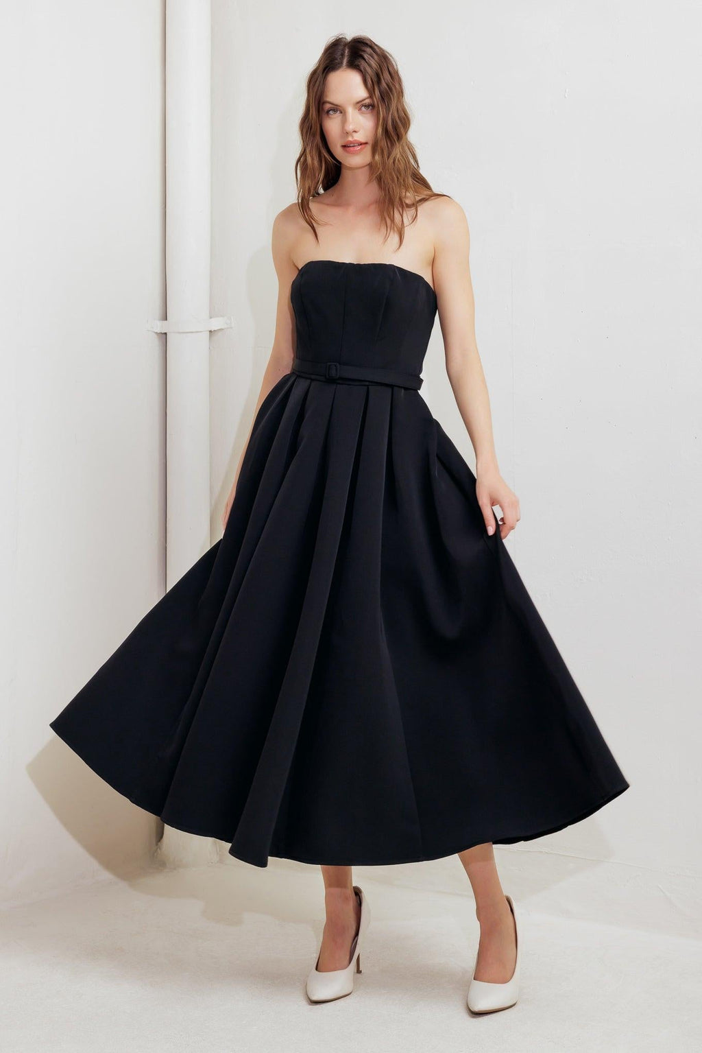 Black Tie Muse Woven Midi Dress - Flying Tomato