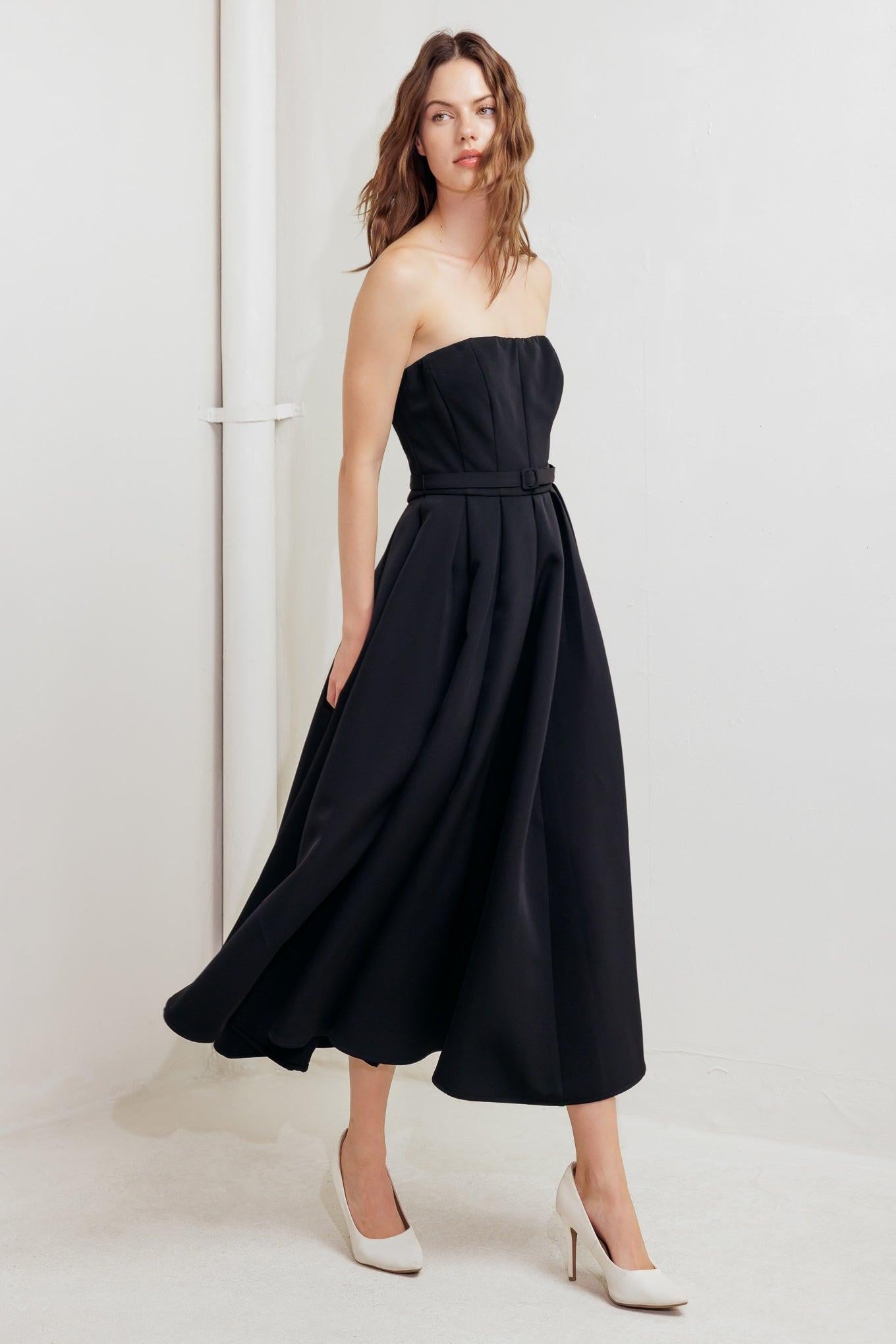 Black Tie Muse Woven Midi Dress - Flying Tomato