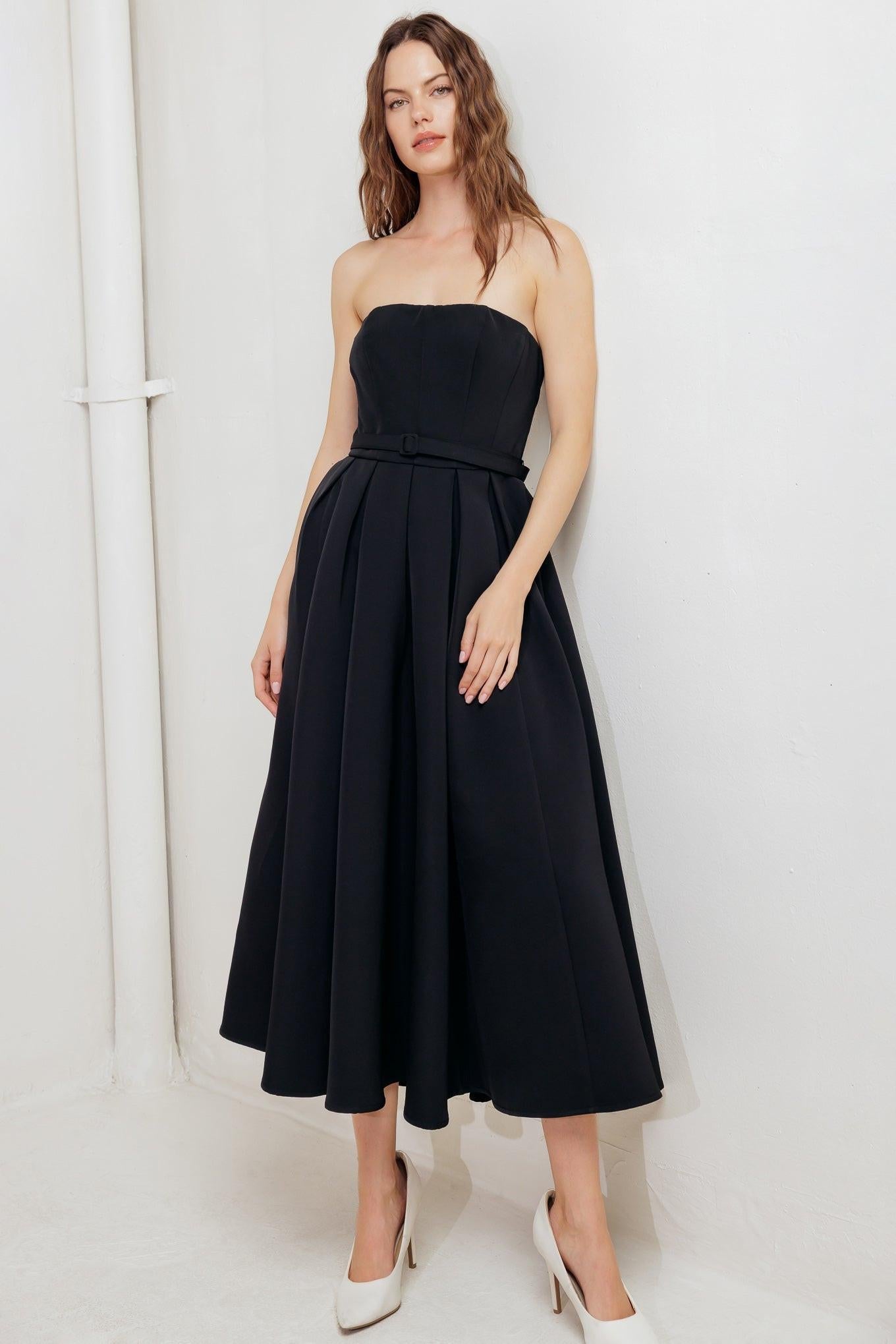 Black Tie Muse Woven Midi Dress - Flying Tomato