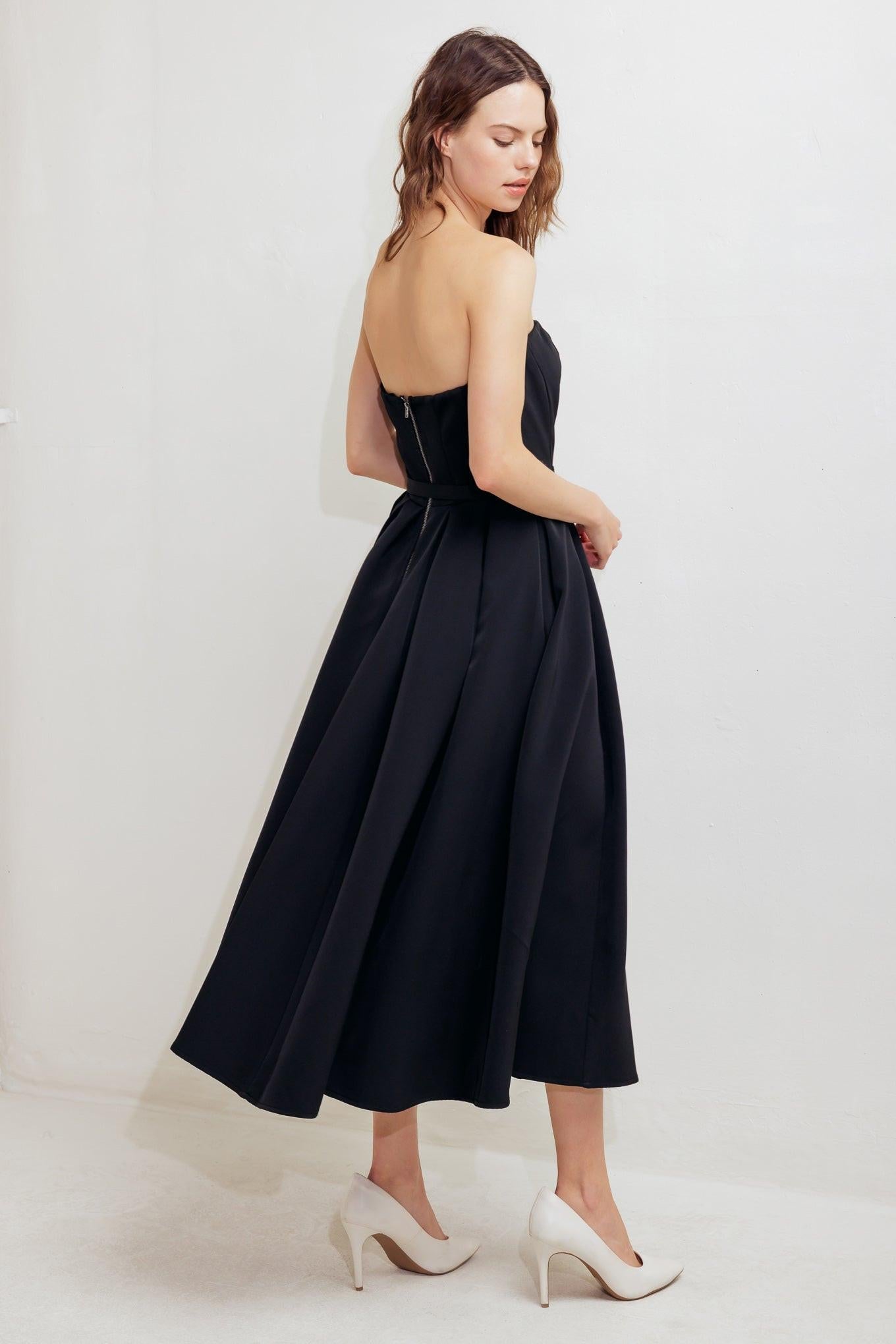 Black Tie Muse Woven Midi Dress - Flying Tomato