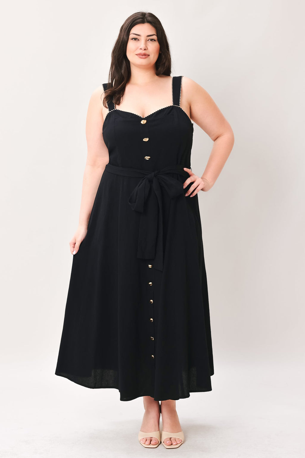 Lovely Noir Woven Midi Dress - Flying Tomato
