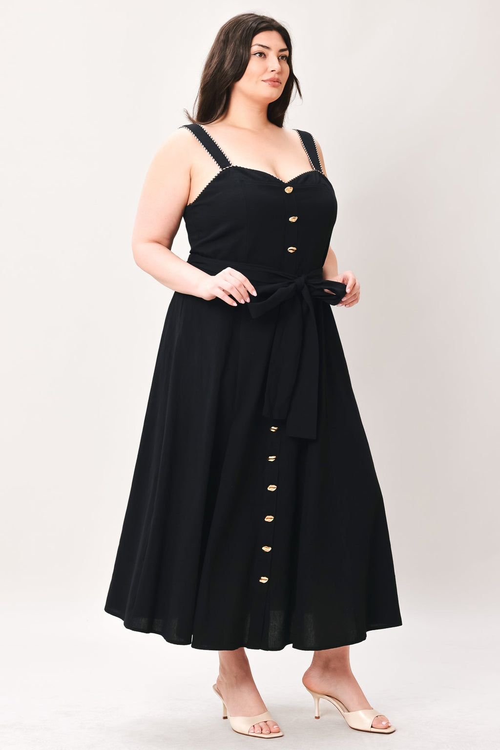 Lovely Noir Woven Midi Dress - Flying Tomato