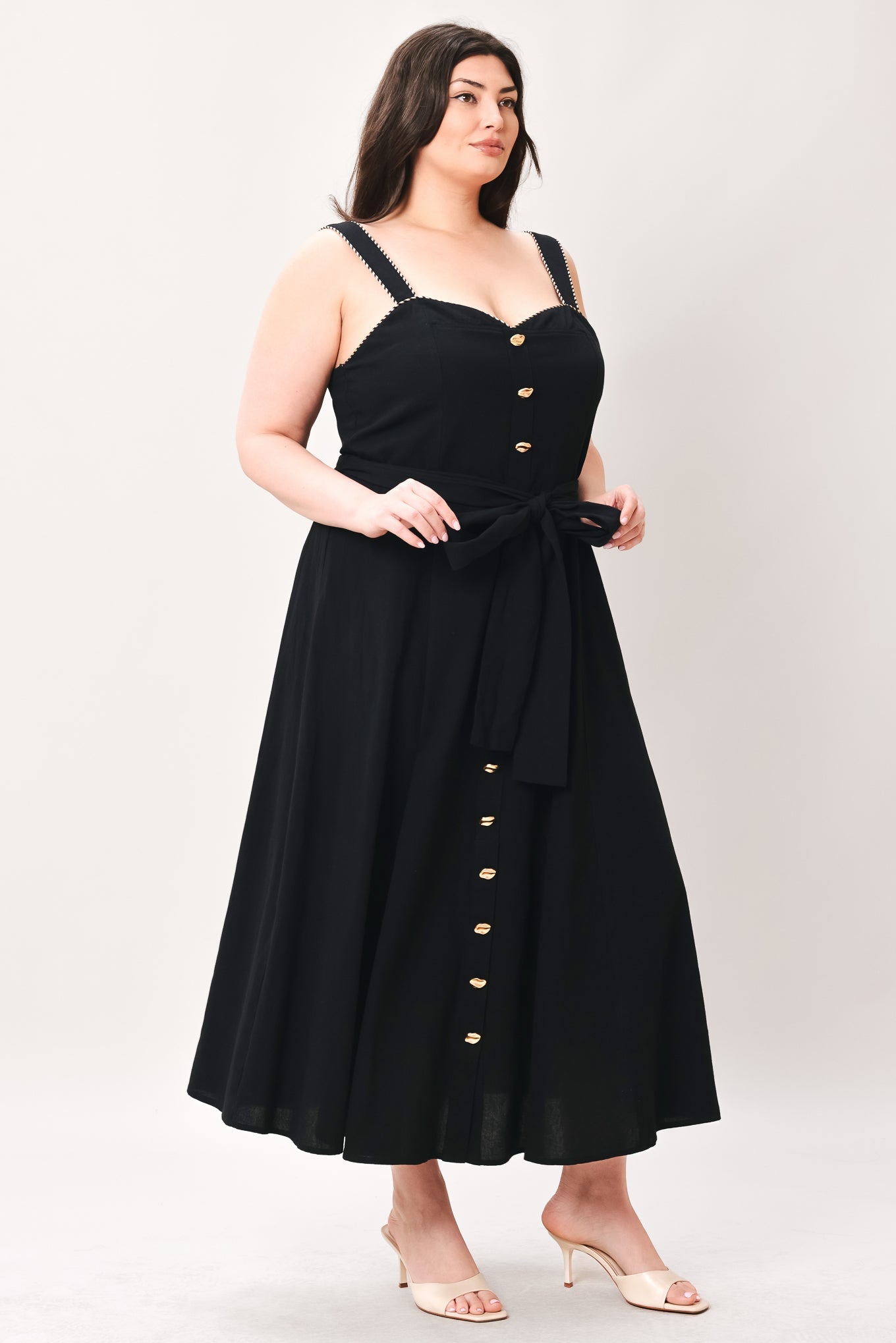 Lovely Noir Woven Midi Dress - Flying Tomato