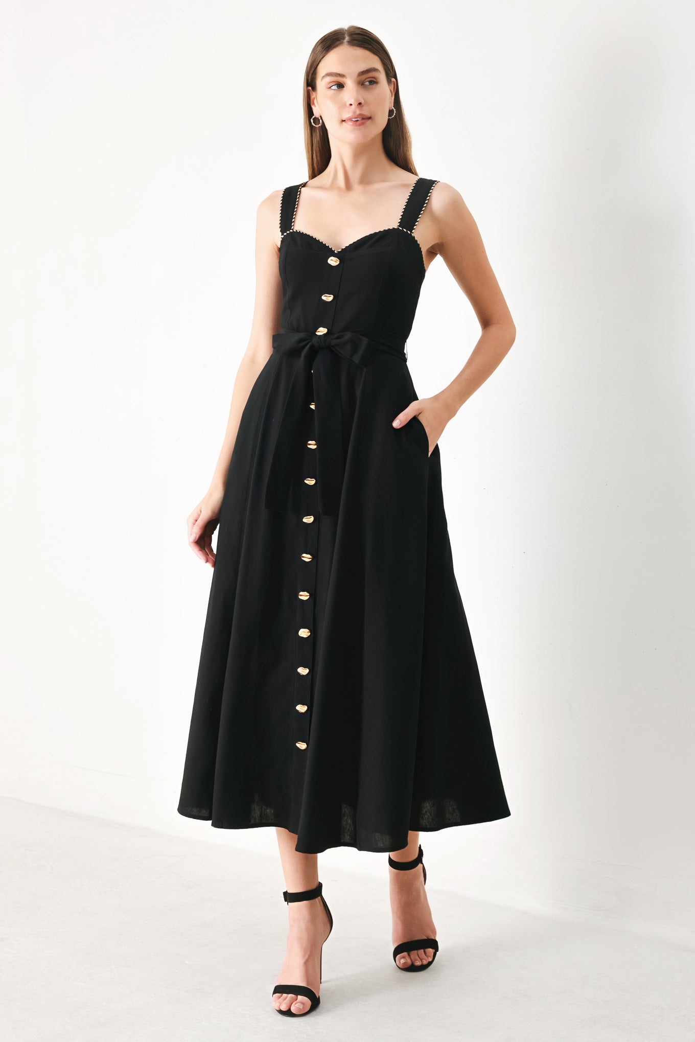 Lovely Noir Woven Midi Dress - Flying Tomato