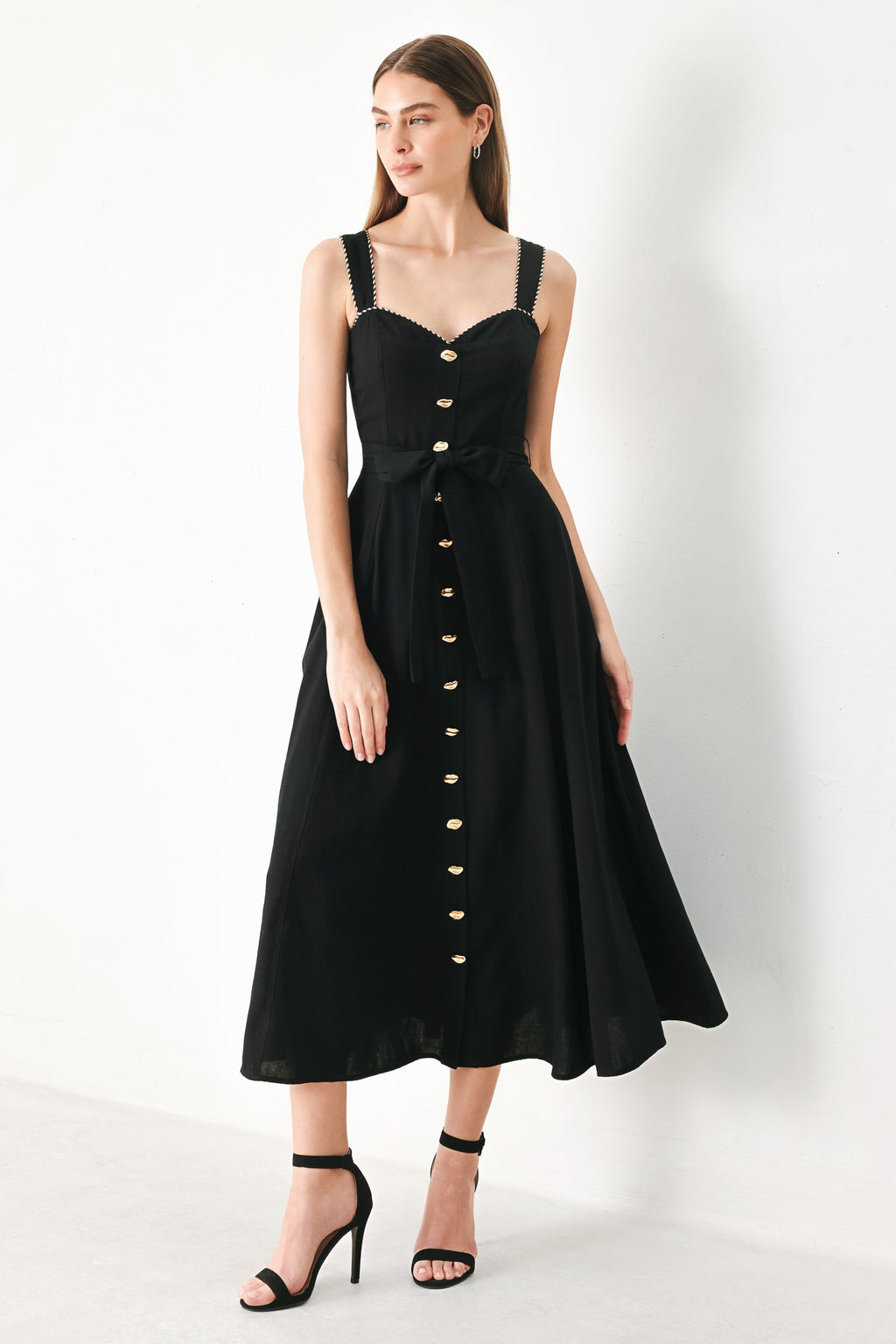 Lovely Noir Woven Midi Dress - Flying Tomato