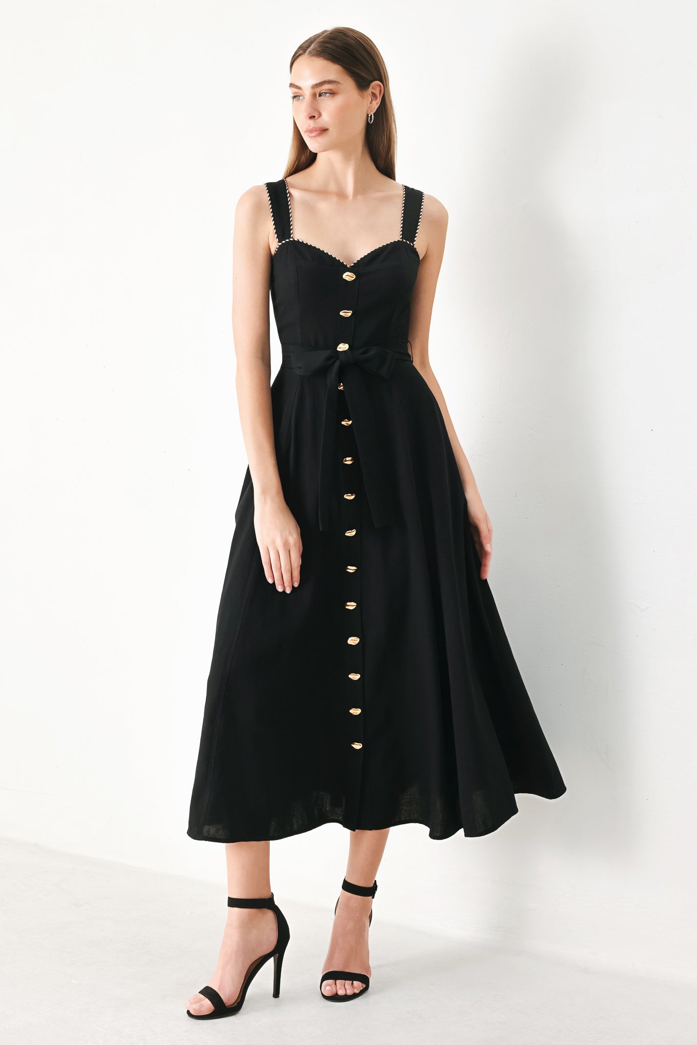 Lovely Noir Woven Midi Dress - Flying Tomato