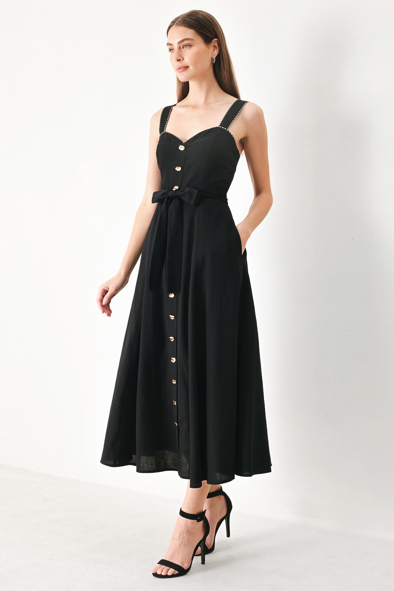 Lovely Noir Woven Midi Dress - Flying Tomato