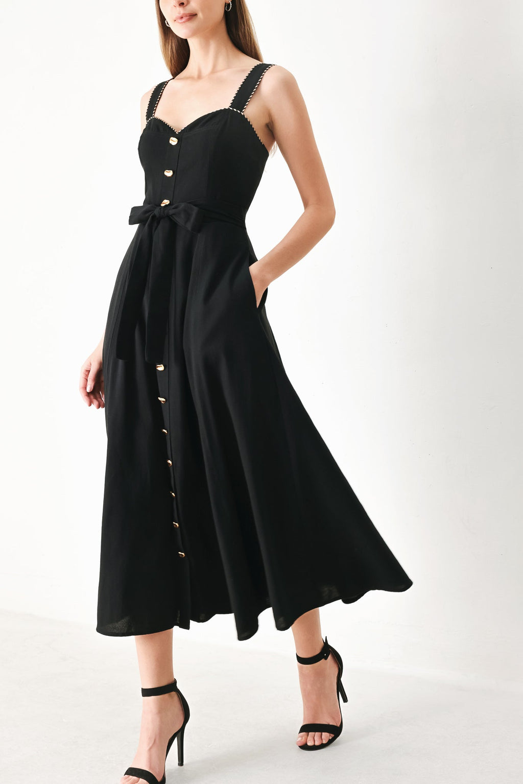 Lovely Noir Woven Midi Dress - Flying Tomato
