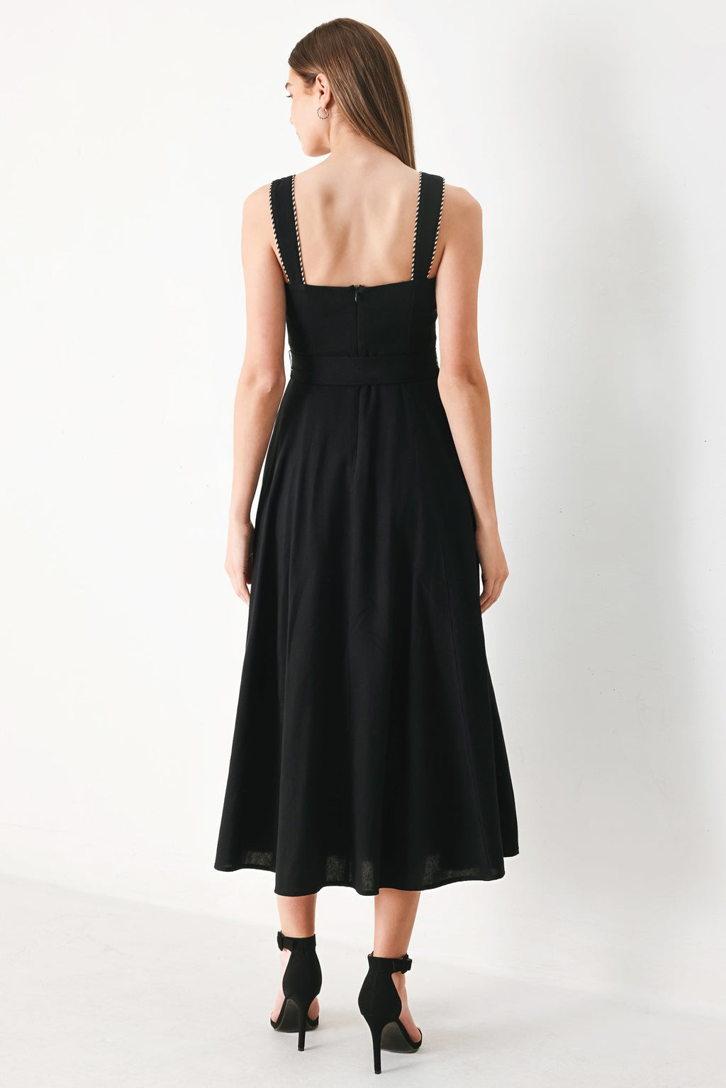 Lovely Noir Woven Midi Dress - Flying Tomato