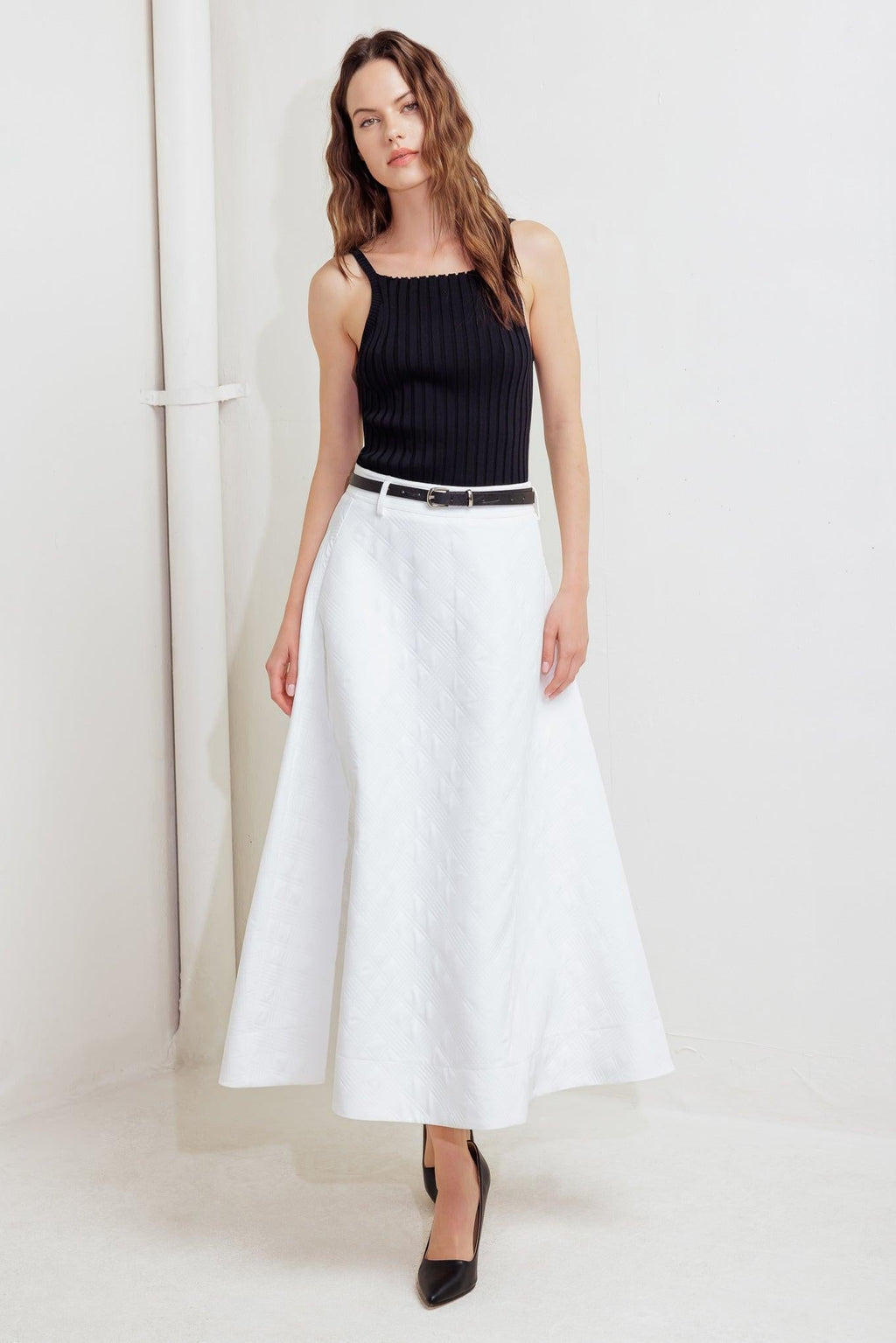 Downtown Ease Woven Midi Skirt - Flying Tomato