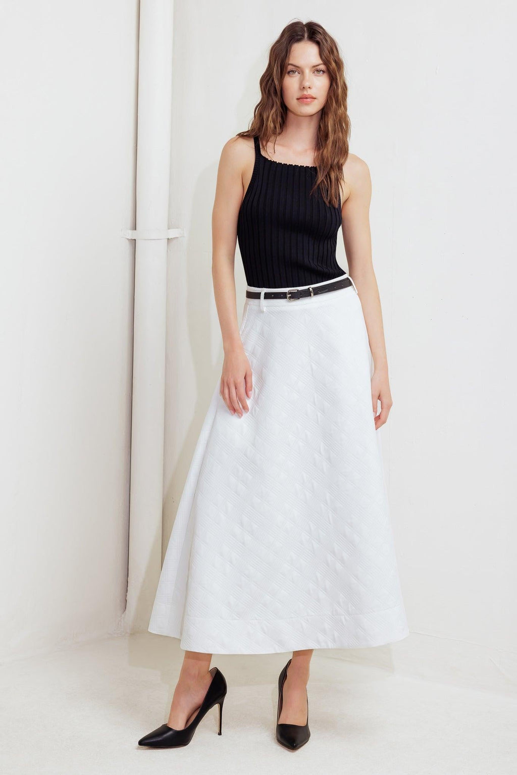 Downtown Ease Woven Midi Skirt - Flying Tomato