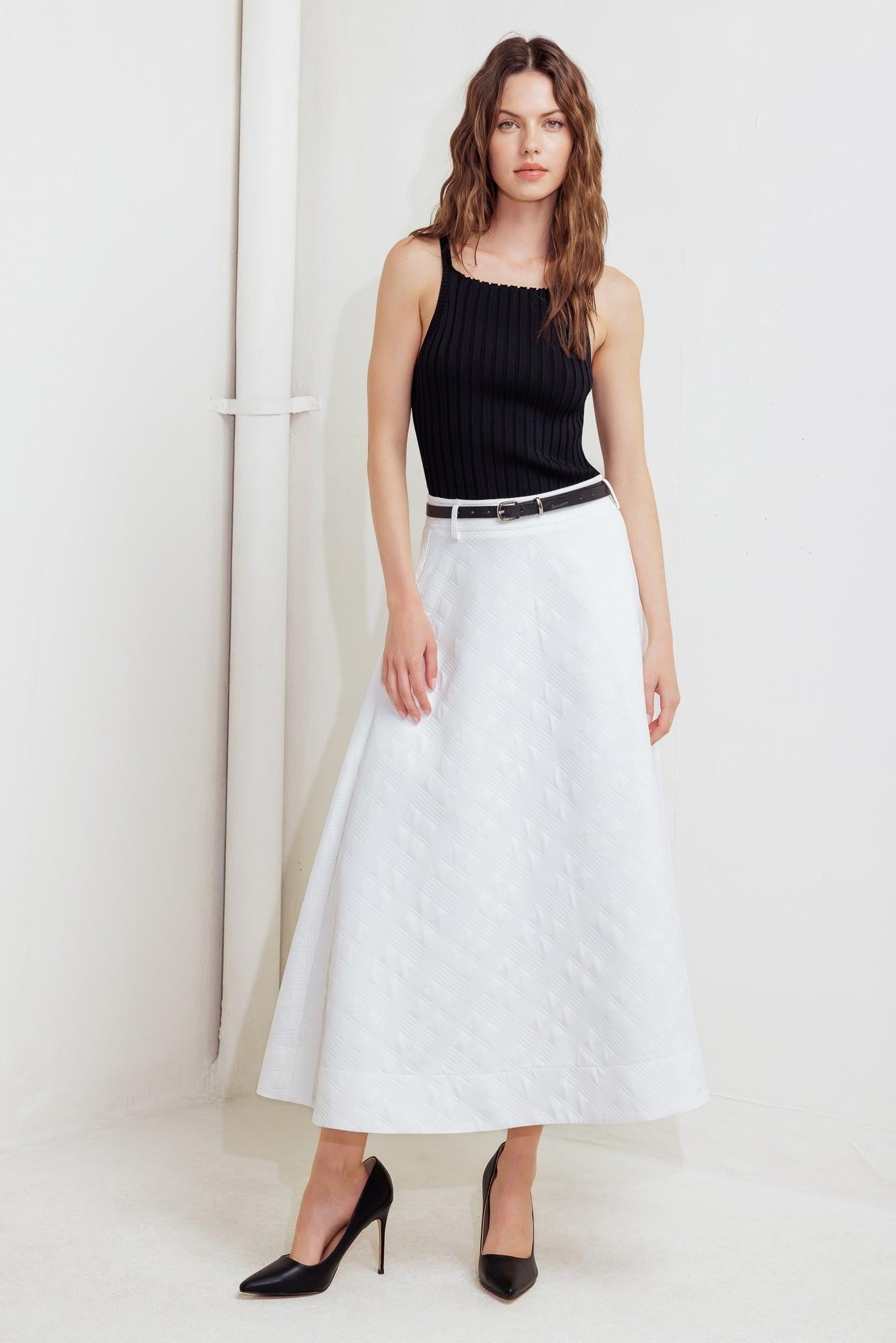 Downtown Ease Woven Midi Skirt - Flying Tomato