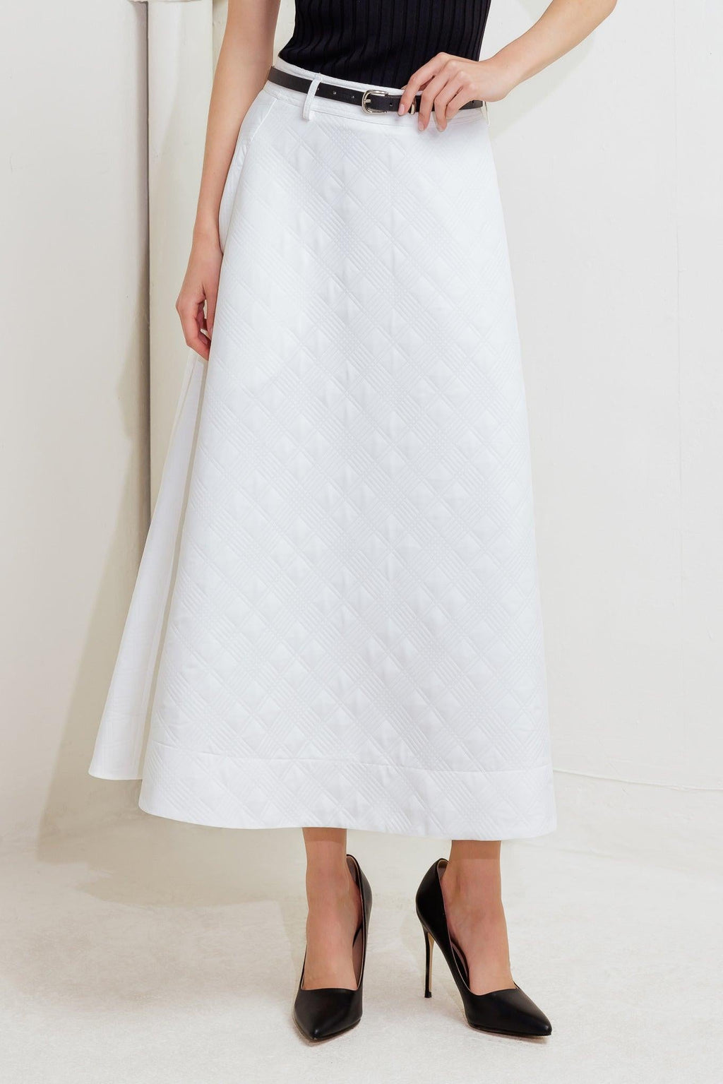 Downtown Ease Woven Midi Skirt - Flying Tomato