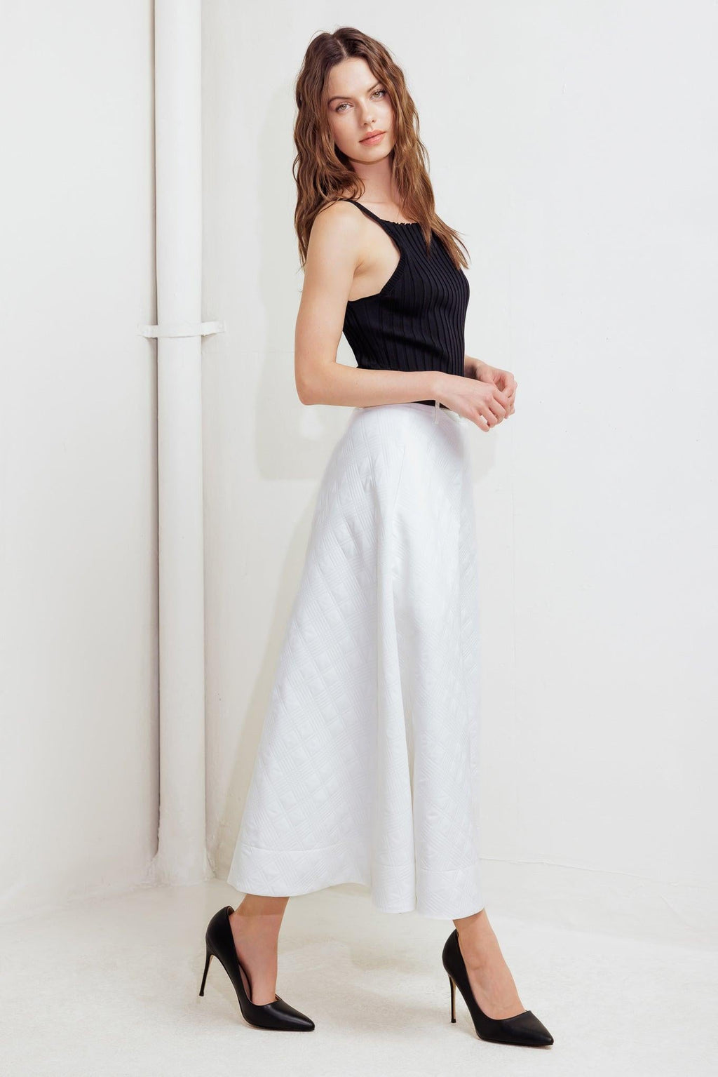 Downtown Ease Woven Midi Skirt - Flying Tomato