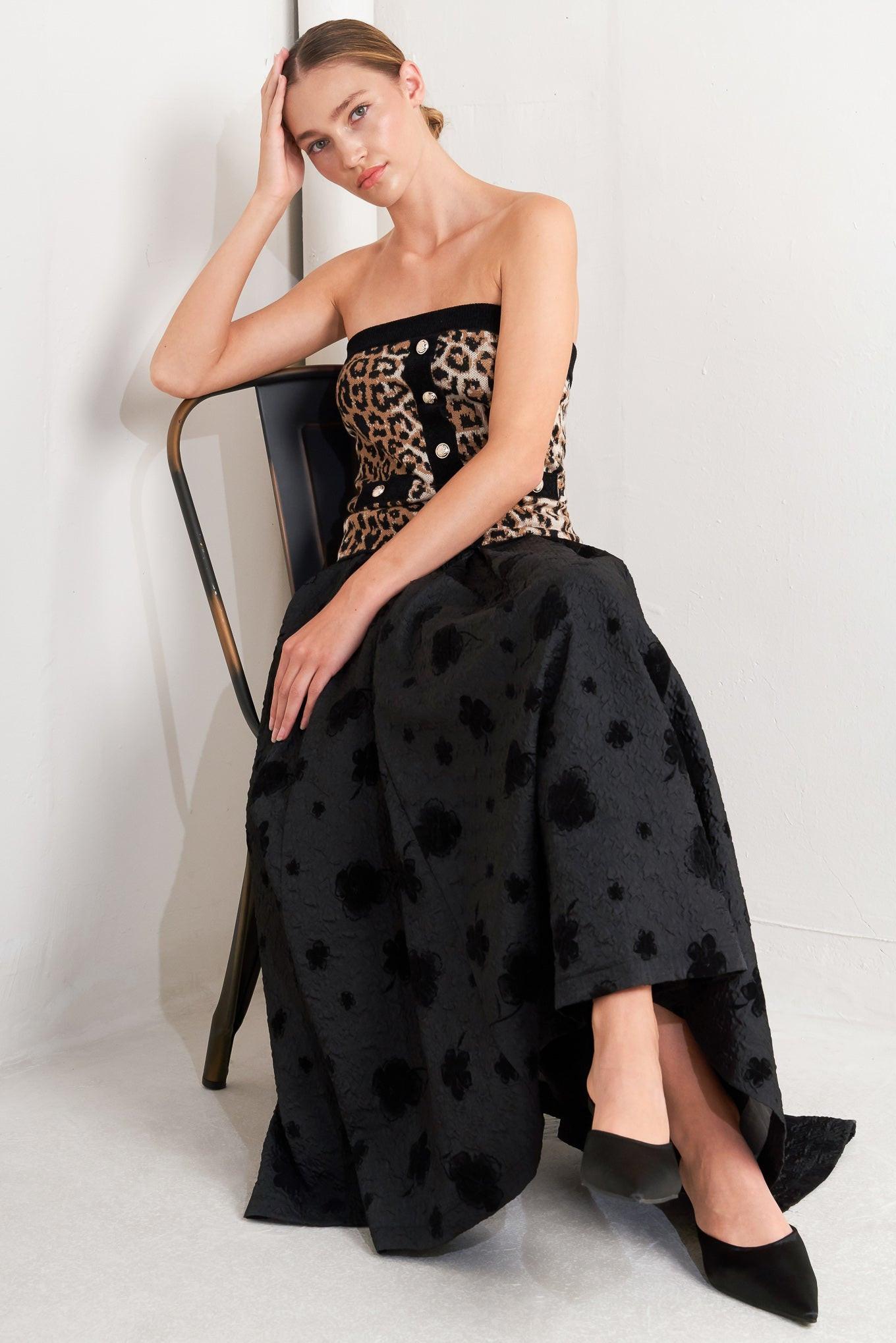 Noir Blooming Romance Woven Full Midi Skirt - Flying Tomato