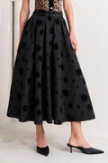Noir Blooming Romance Woven Full Midi Skirt - Flying Tomato