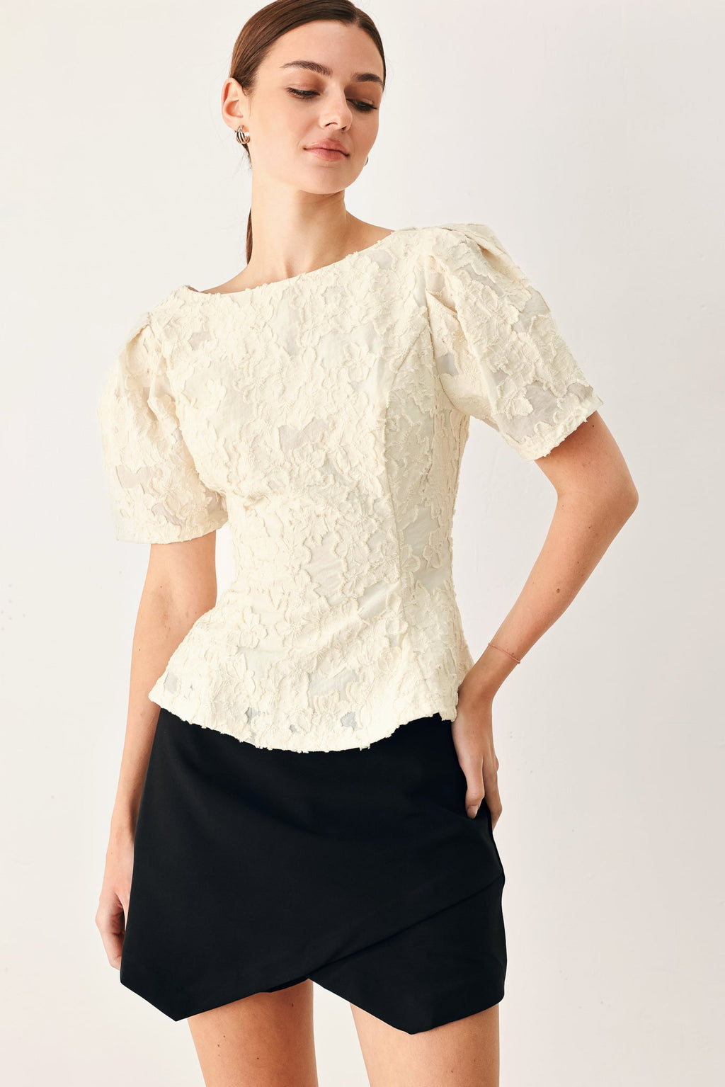 Pretty Bloom Woven Jacquard Top - Flying Tomato
