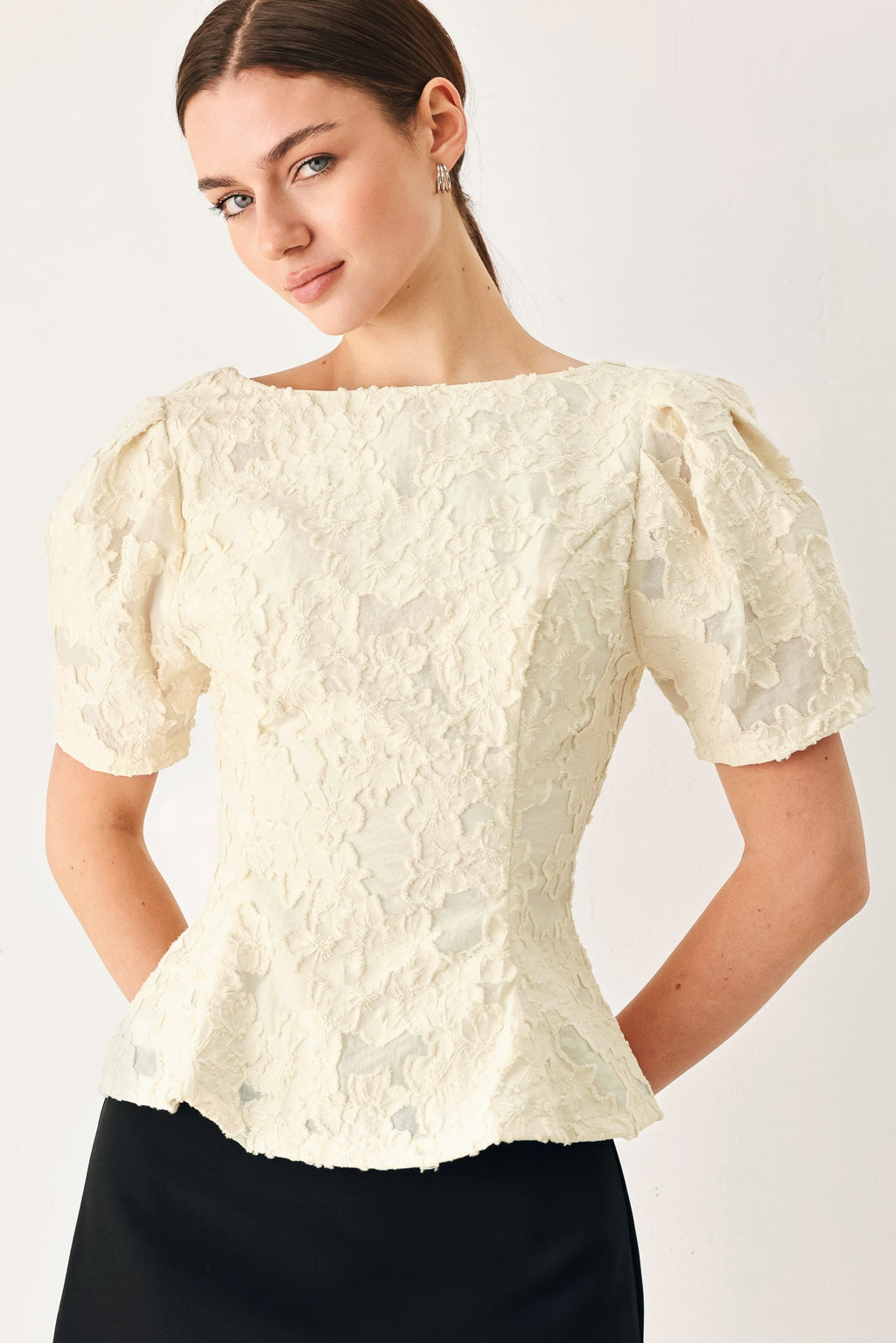 Pretty Bloom Woven Jacquard Top - Flying Tomato