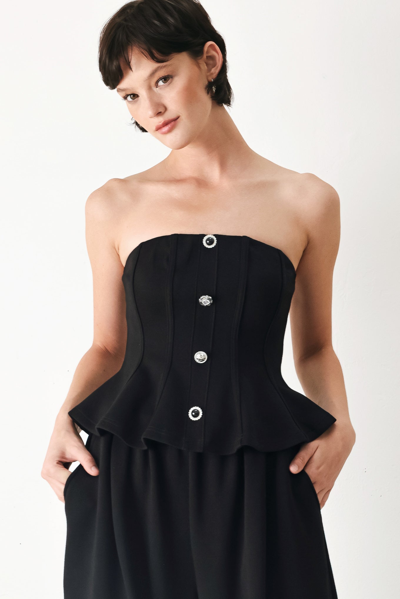Black Tie Palazzo Knit Tube Top - Flying Tomato