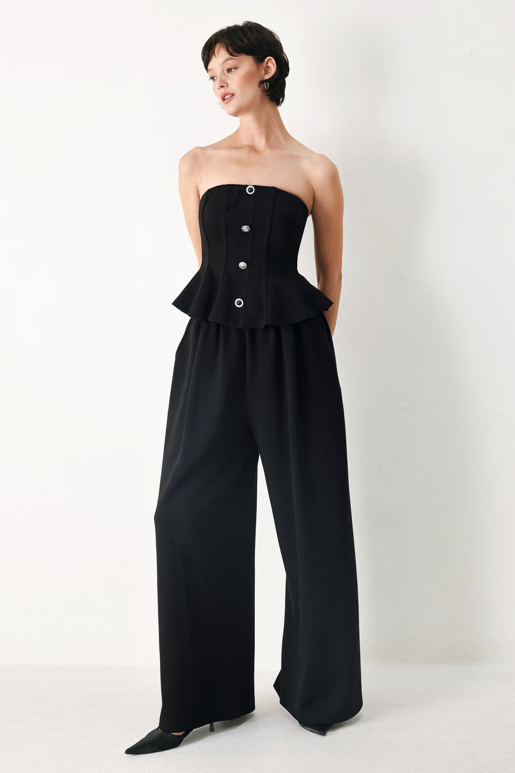 Black Tie Palazzo Knit Tube Top - Flying Tomato