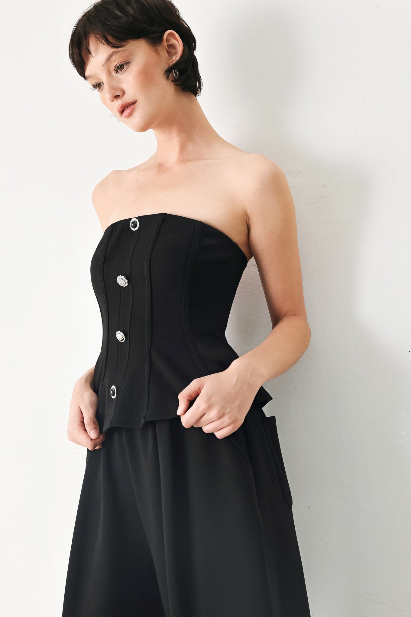Black Tie Palazzo Knit Tube Top - Flying Tomato
