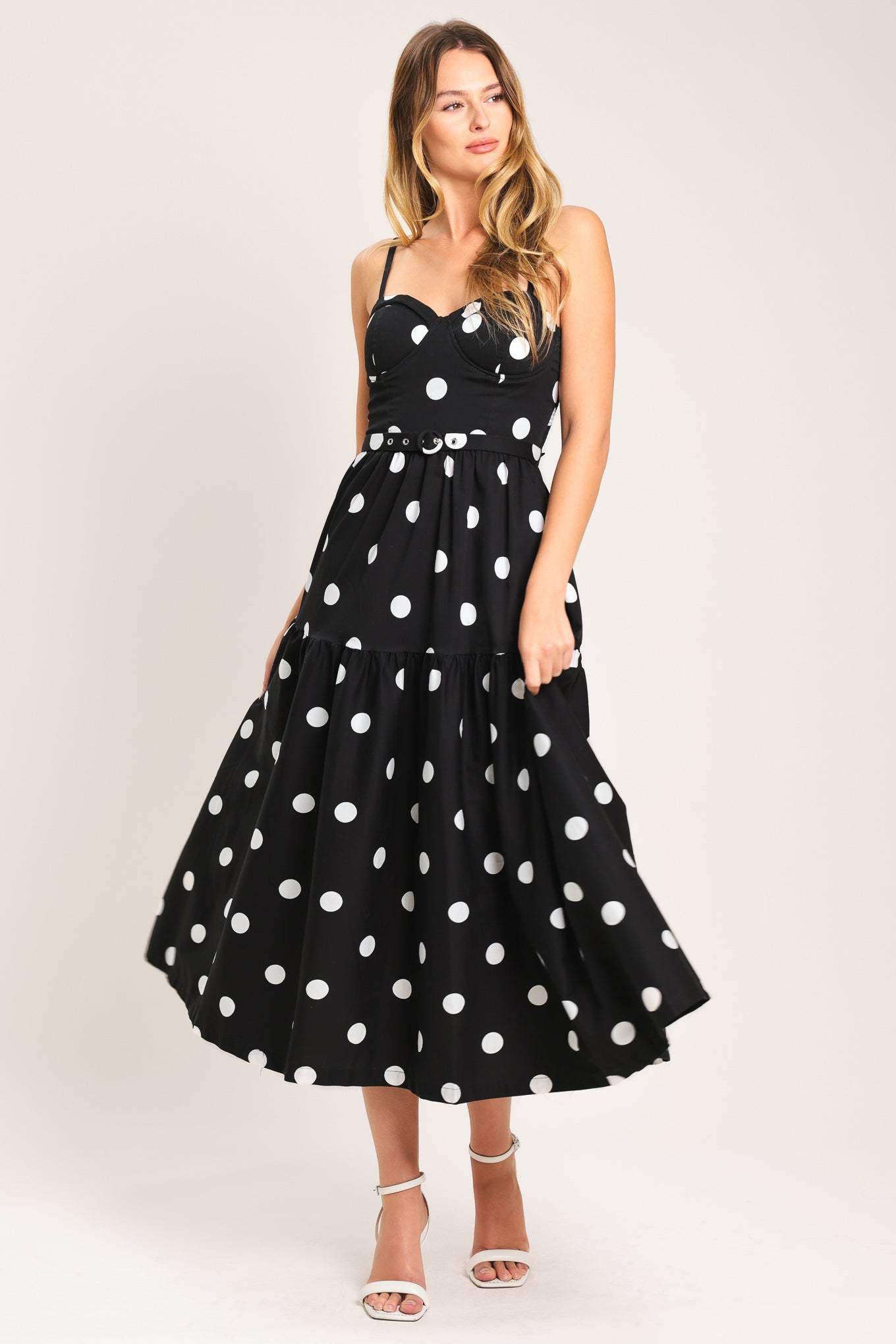 Monroe Dot Woven Midi Dress - Flying Tomato