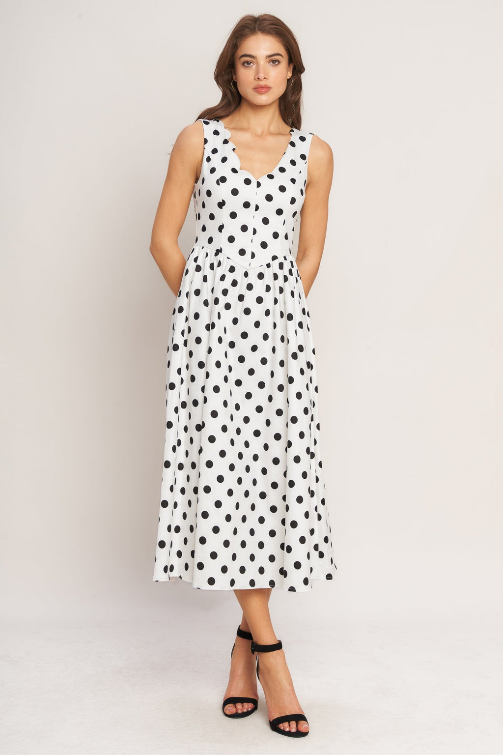 Vintage Whisper Polka Woven Midi Dress - Flying Tomato