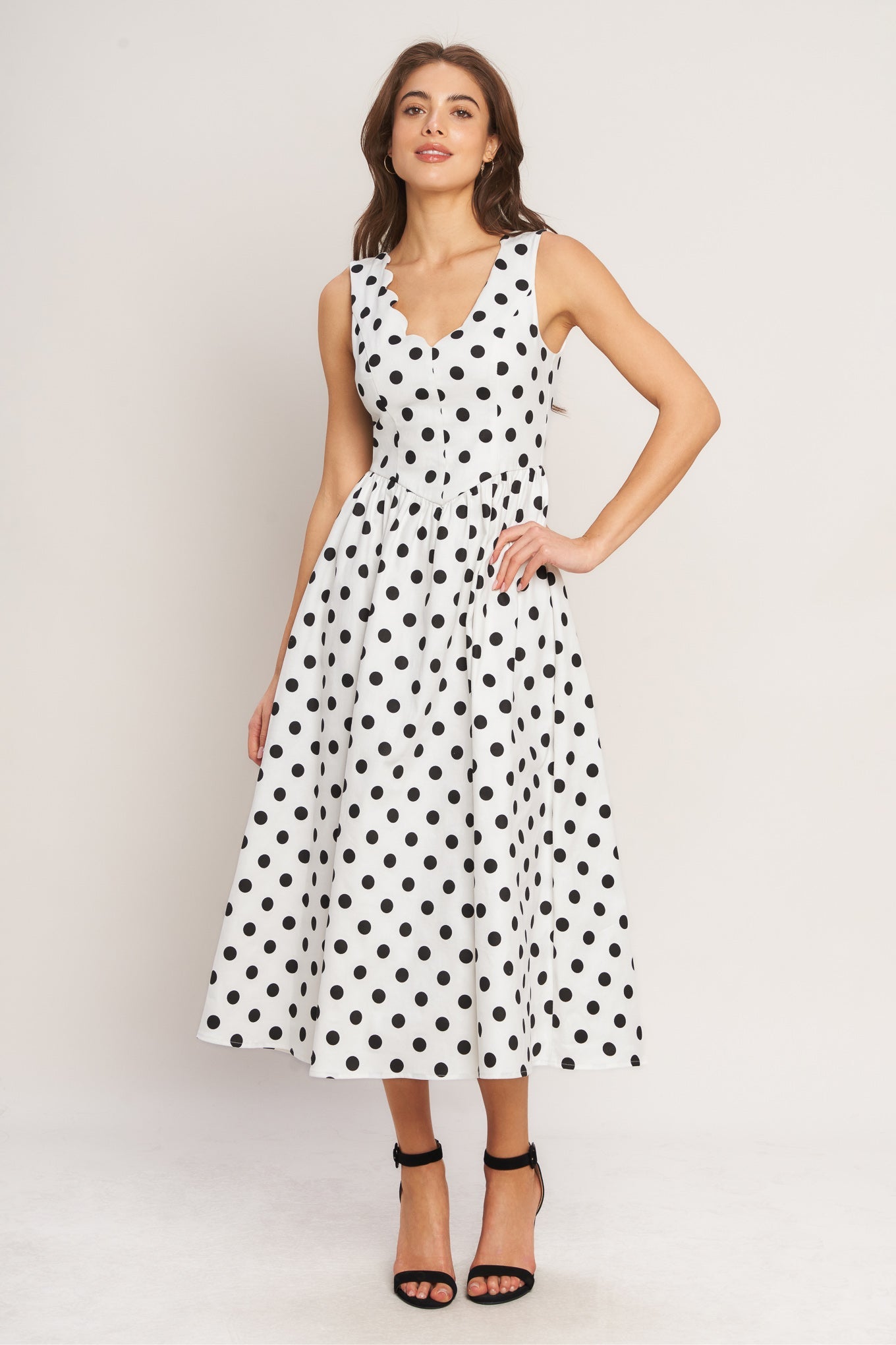 Vintage Whisper Polka Woven Midi Dress - Flying Tomato