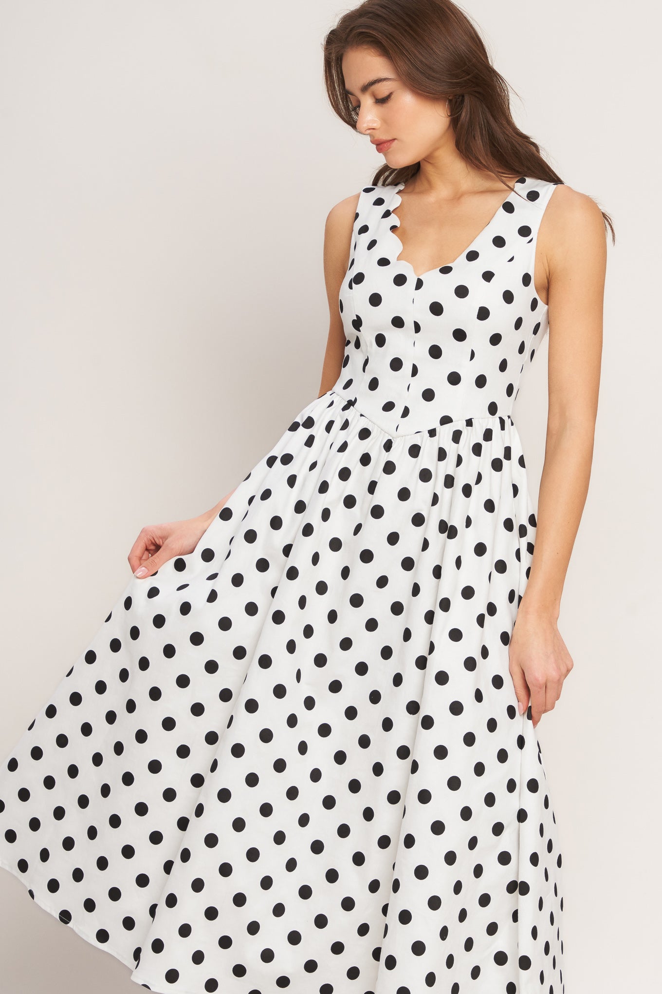 Vintage Whisper Polka Woven Midi Dress - Flying Tomato