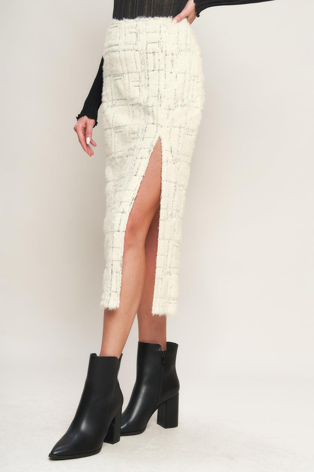 Side Slit Sequin Midi Skirt - Flying Tomato