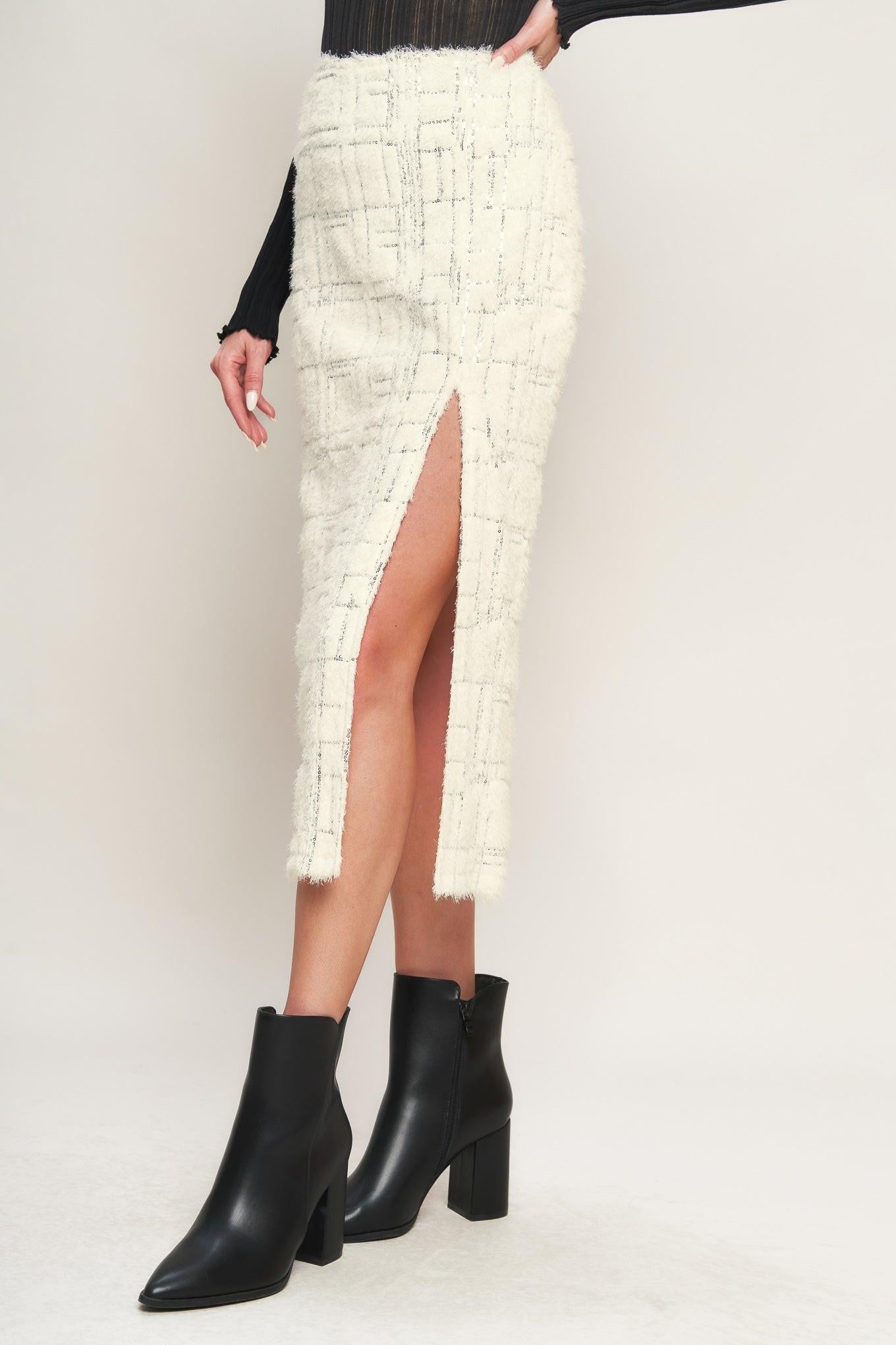 Side Slit Sequin Midi Skirt - Flying Tomato