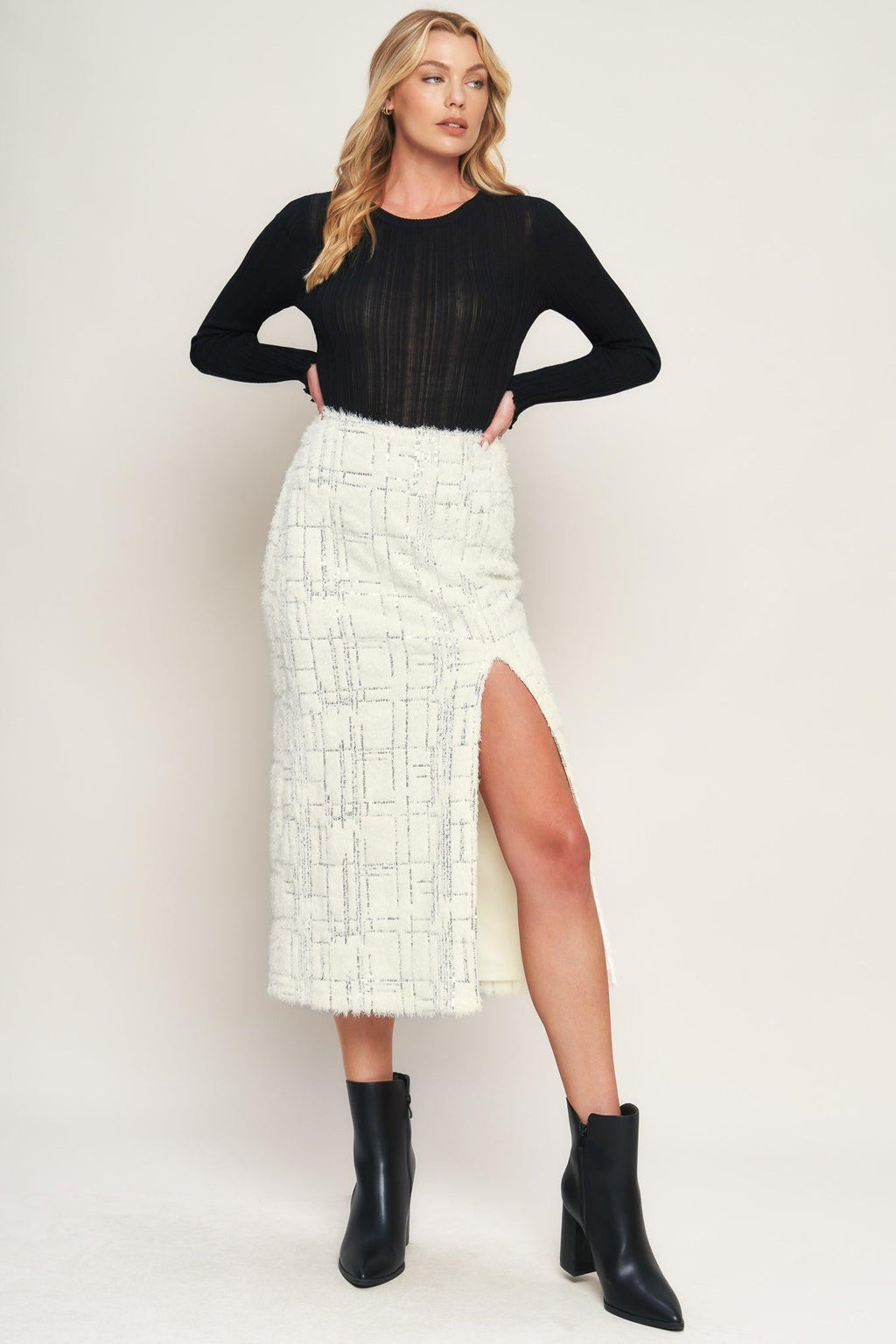 Side Slit Sequin Midi Skirt - Flying Tomato