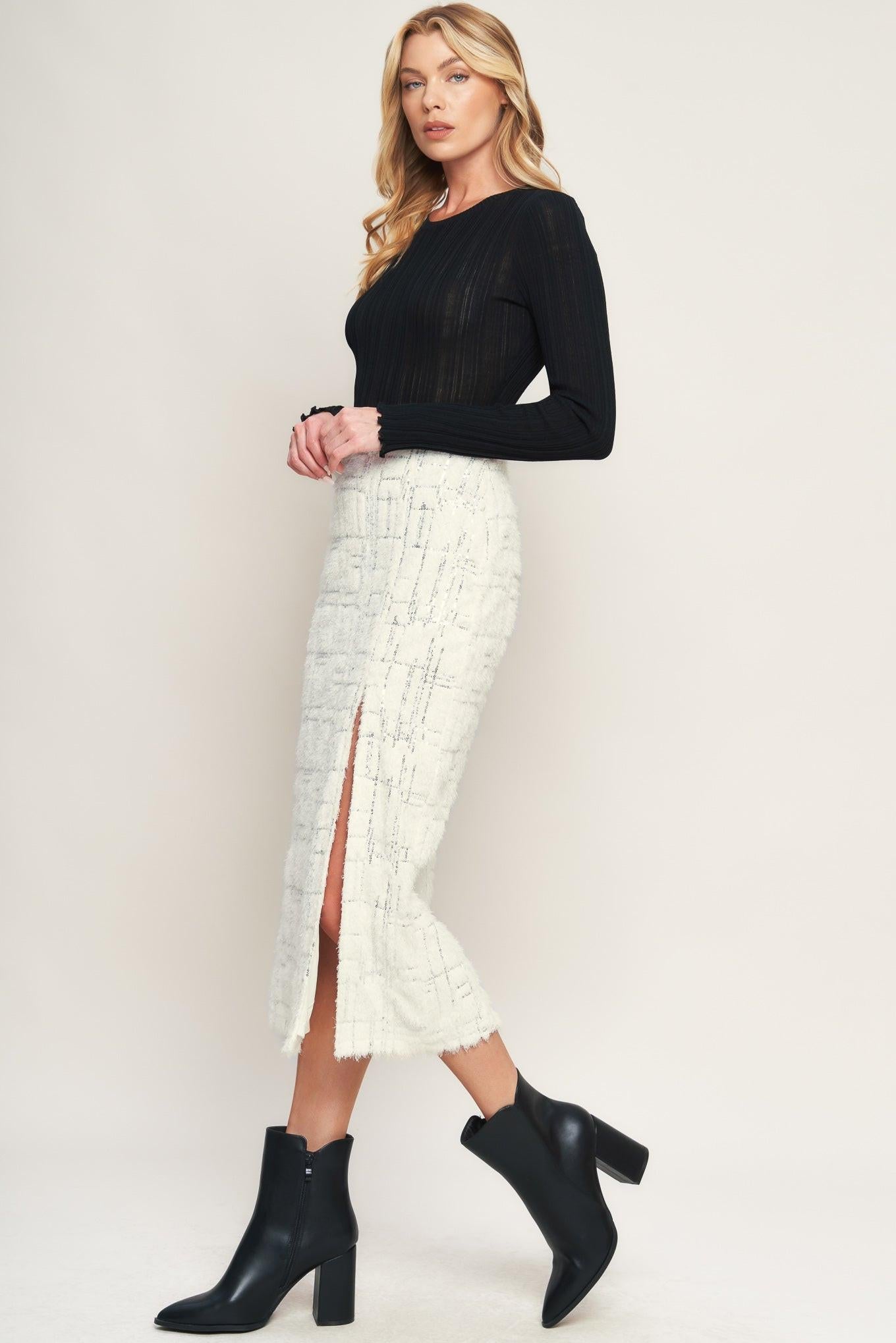 Side Slit Sequin Midi Skirt - Flying Tomato