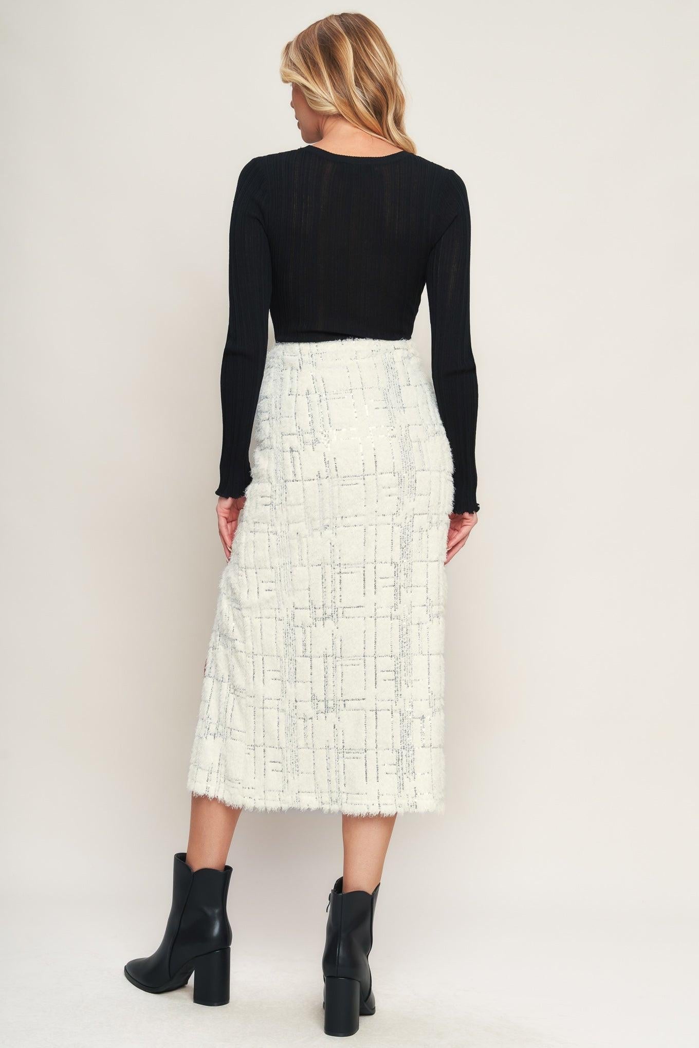 Side Slit Sequin Midi Skirt - Flying Tomato