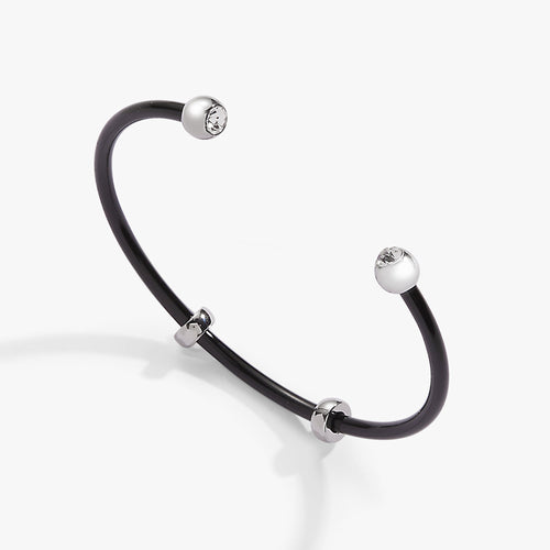 Bezel Stone Enamel Cuff Bracelet, Black
