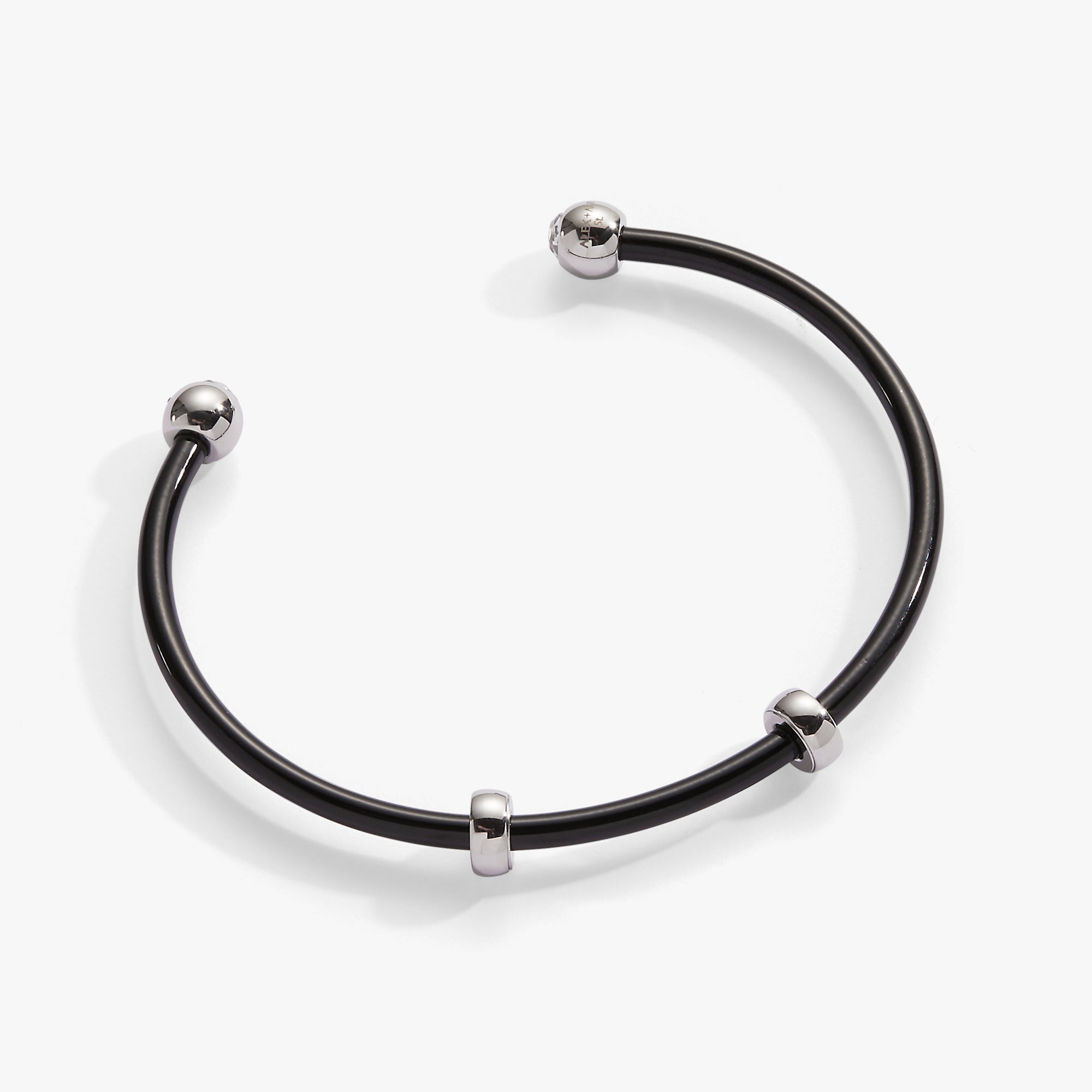 Bezel Stone Enamel Cuff Bracelet, Black