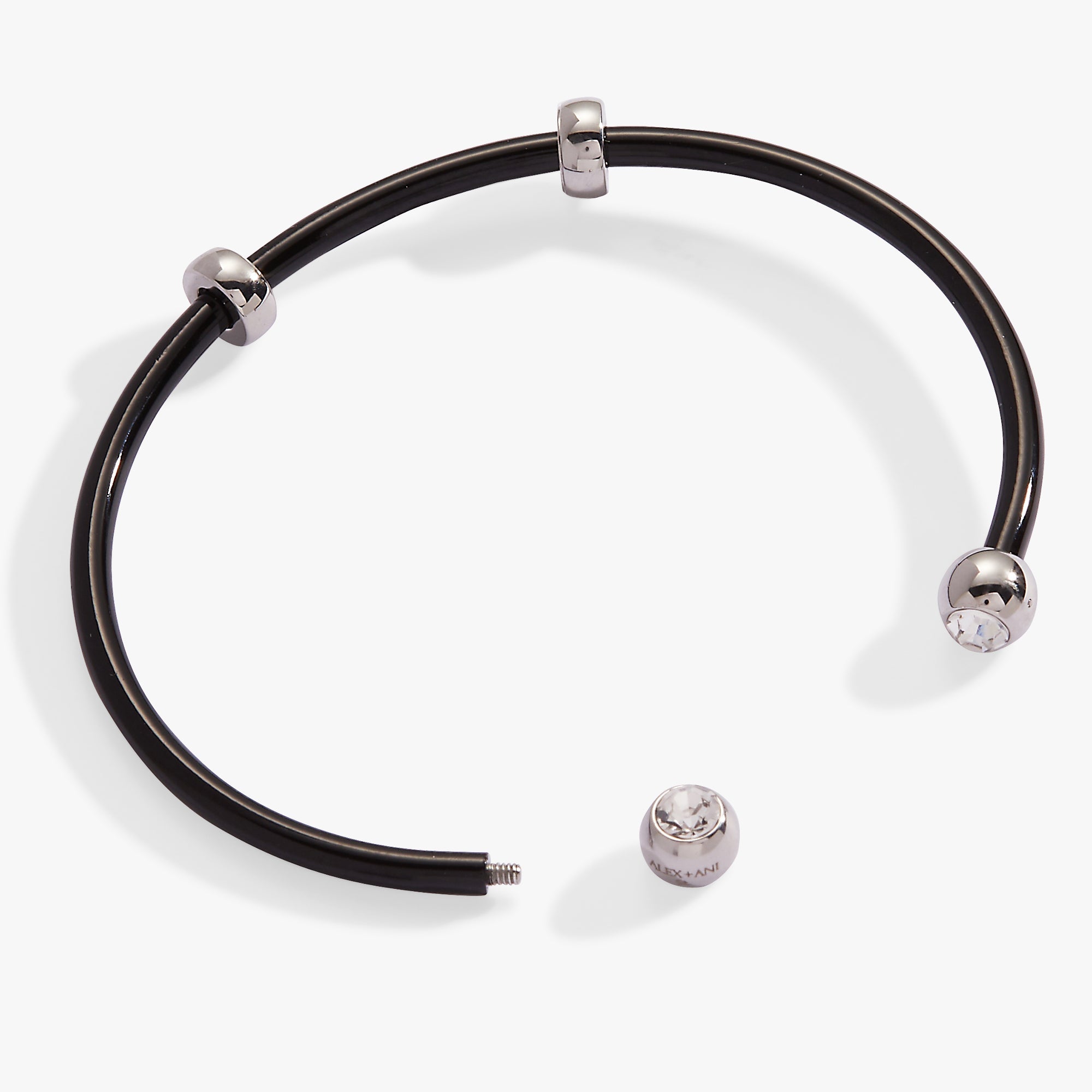 Bezel Stone Enamel Cuff Bracelet, Black