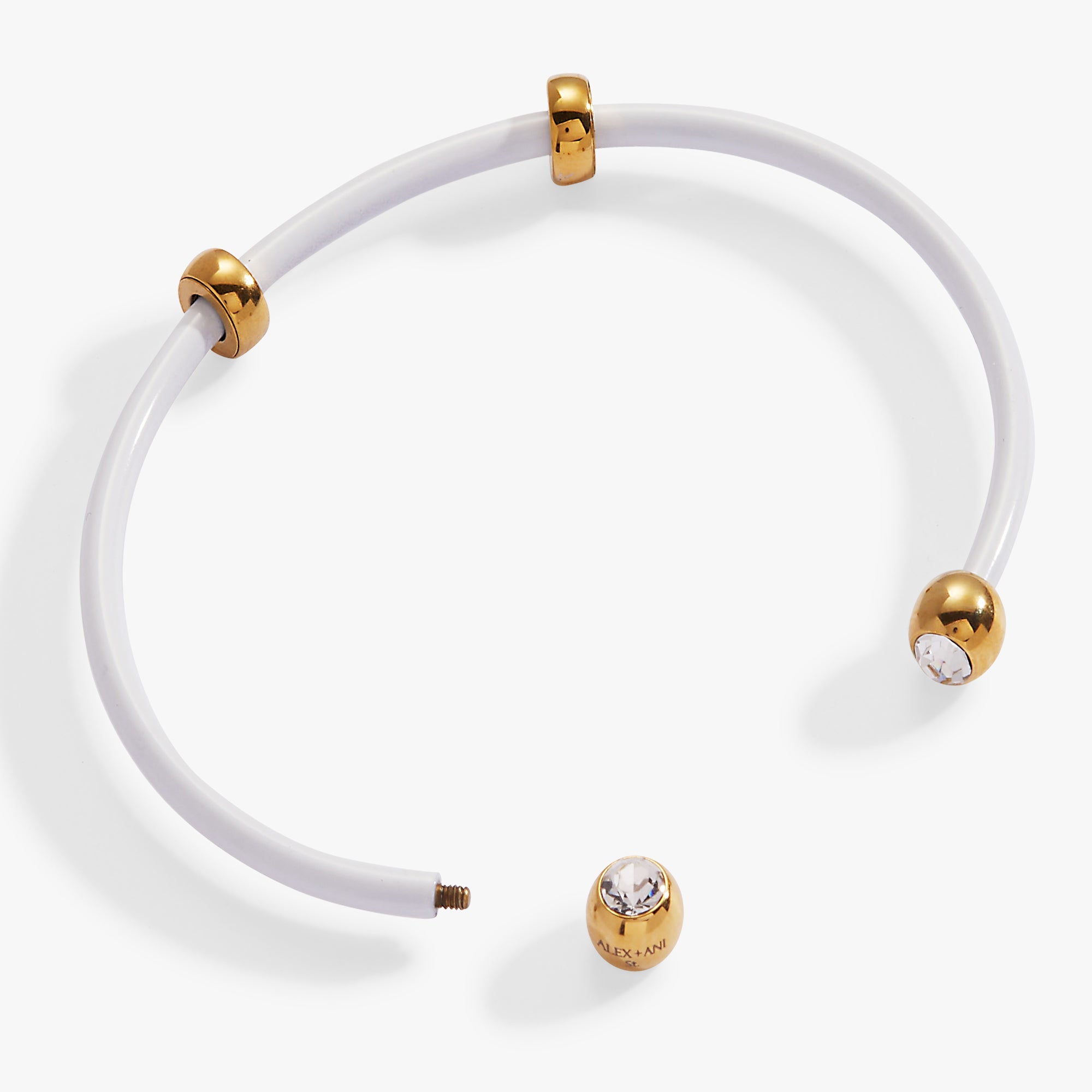Bezel Stone Enamel Cuff Bracelet, White