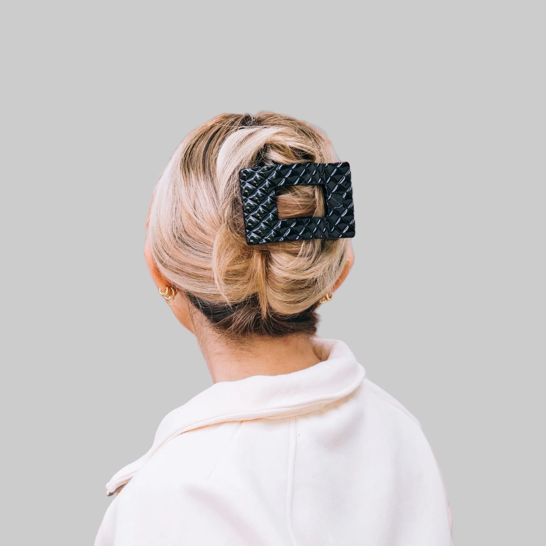 Jet Black Quilted Large Flat Rectangle Hair Clip - TELETIES