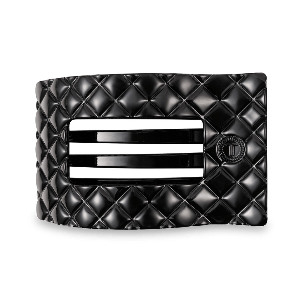 Jet Black Quilted Large Flat Rectangle Hair Clip - TELETIES