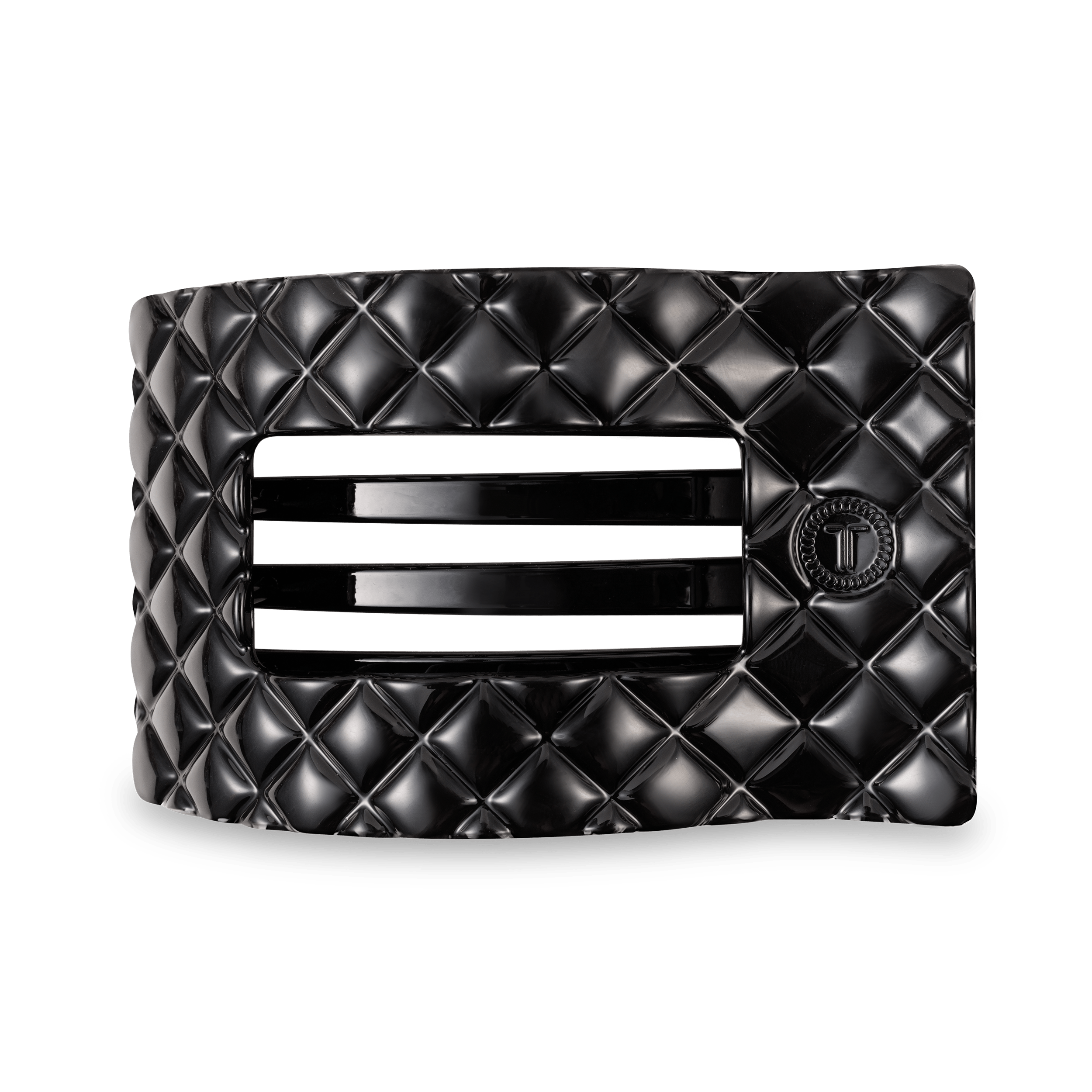 Jet Black Quilted Large Flat Rectangle Hair Clip - TELETIES