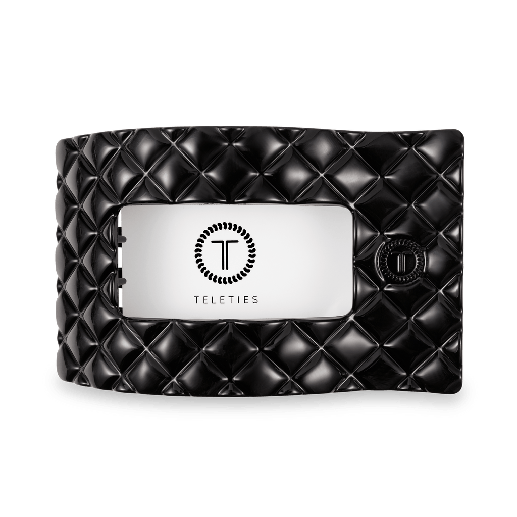 Jet Black Quilted Large Flat Rectangle Hair Clip - TELETIES