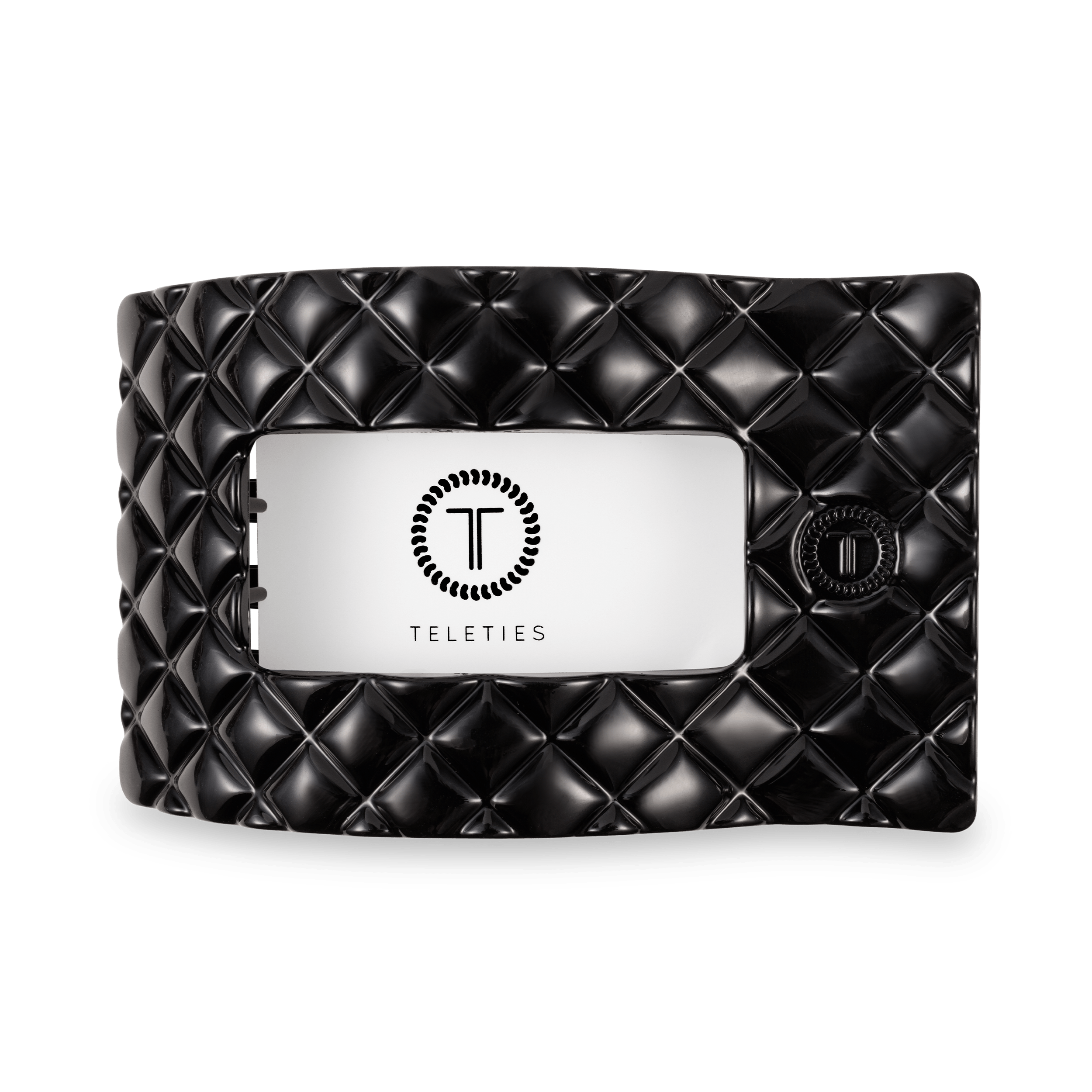 Jet Black Quilted Large Flat Rectangle Hair Clip - TELETIES