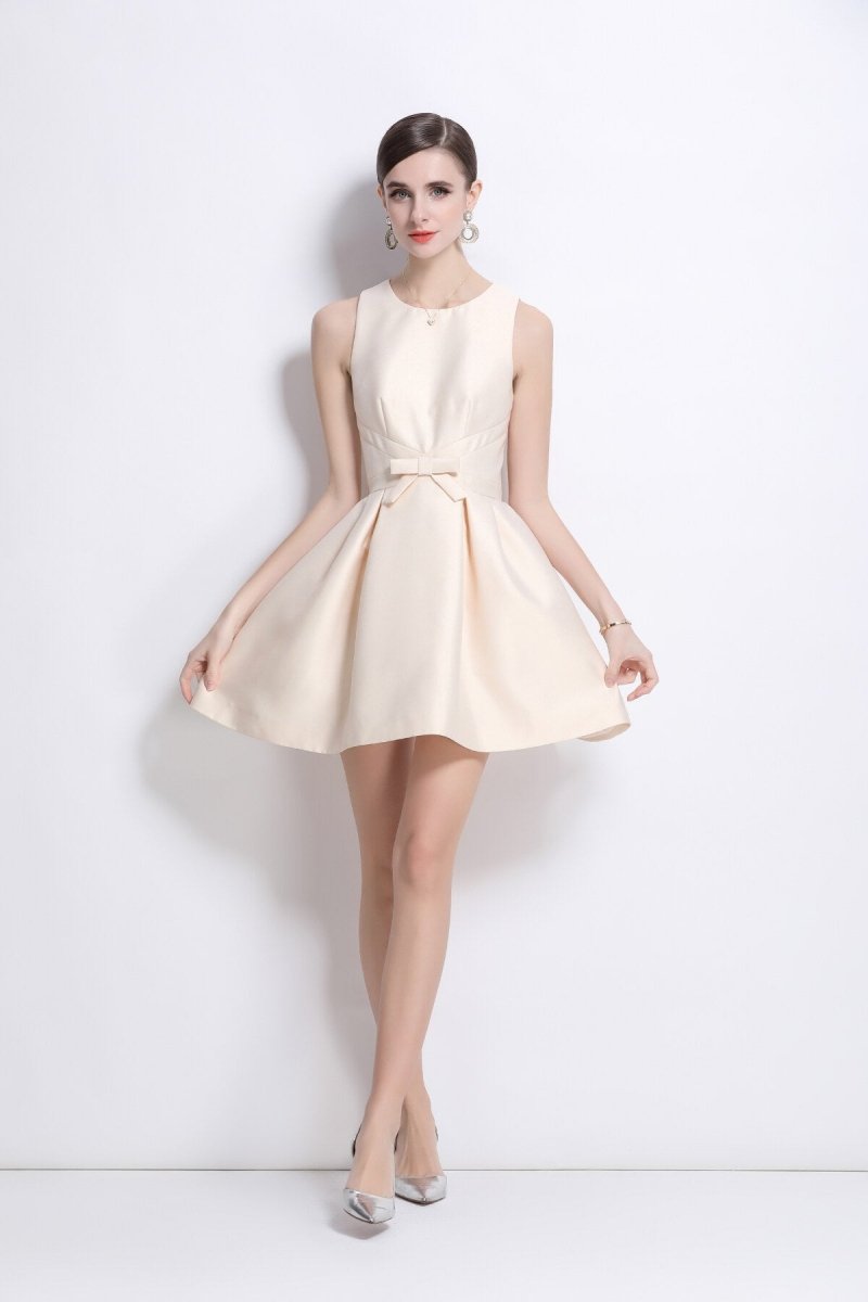 Sleeveless Bow Belt Pleated Dress