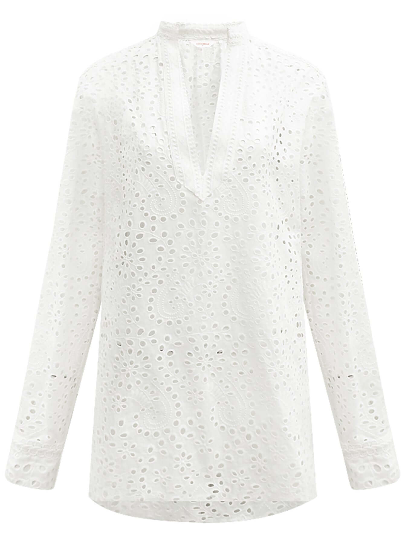 Sweet French Lace Cutwork White Cotton Shirt